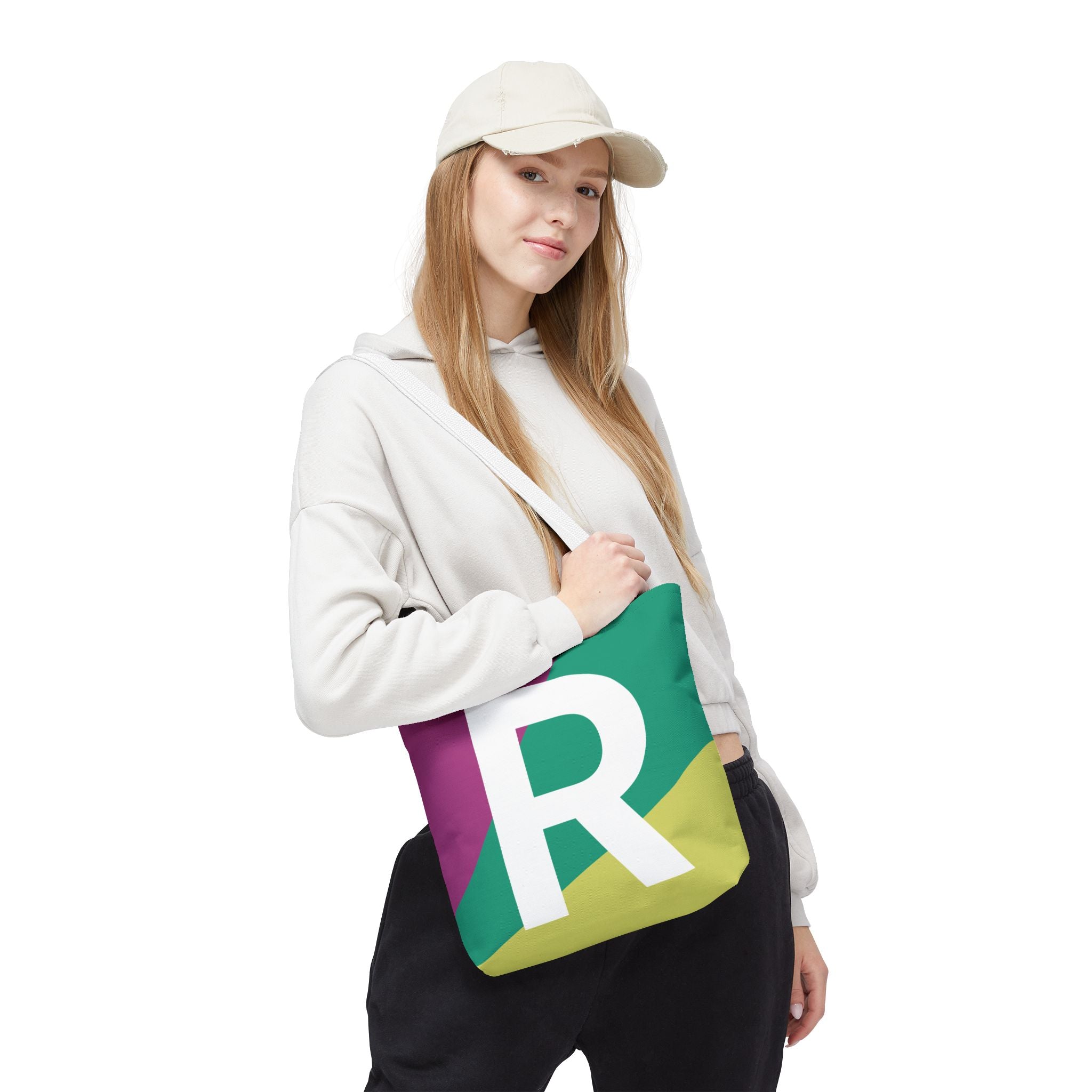 Monogram 'R' Colorblock Tote Bag — Personalized Initial R Shoulder Tote
