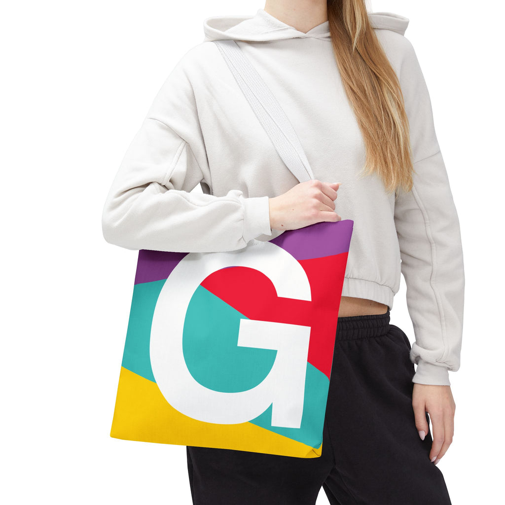 Monogram 'G' Colorblock Tote Bag — Personalized Initial G Shoulder Tote