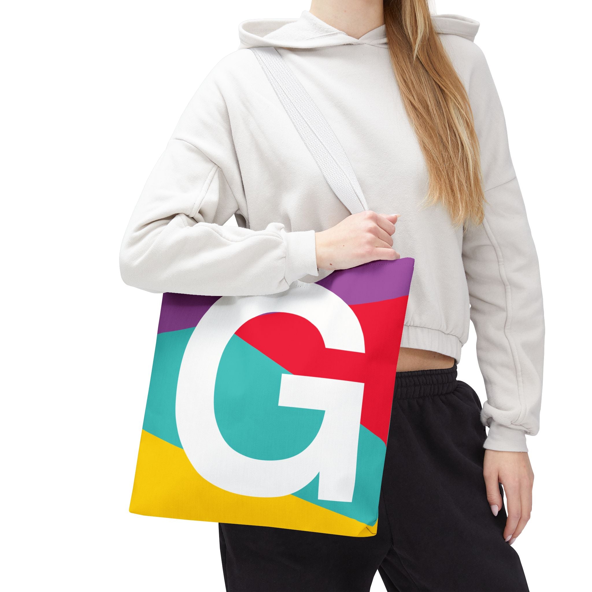 Monogram 'G' Colorblock Tote Bag — Personalized Initial G Shoulder Tote