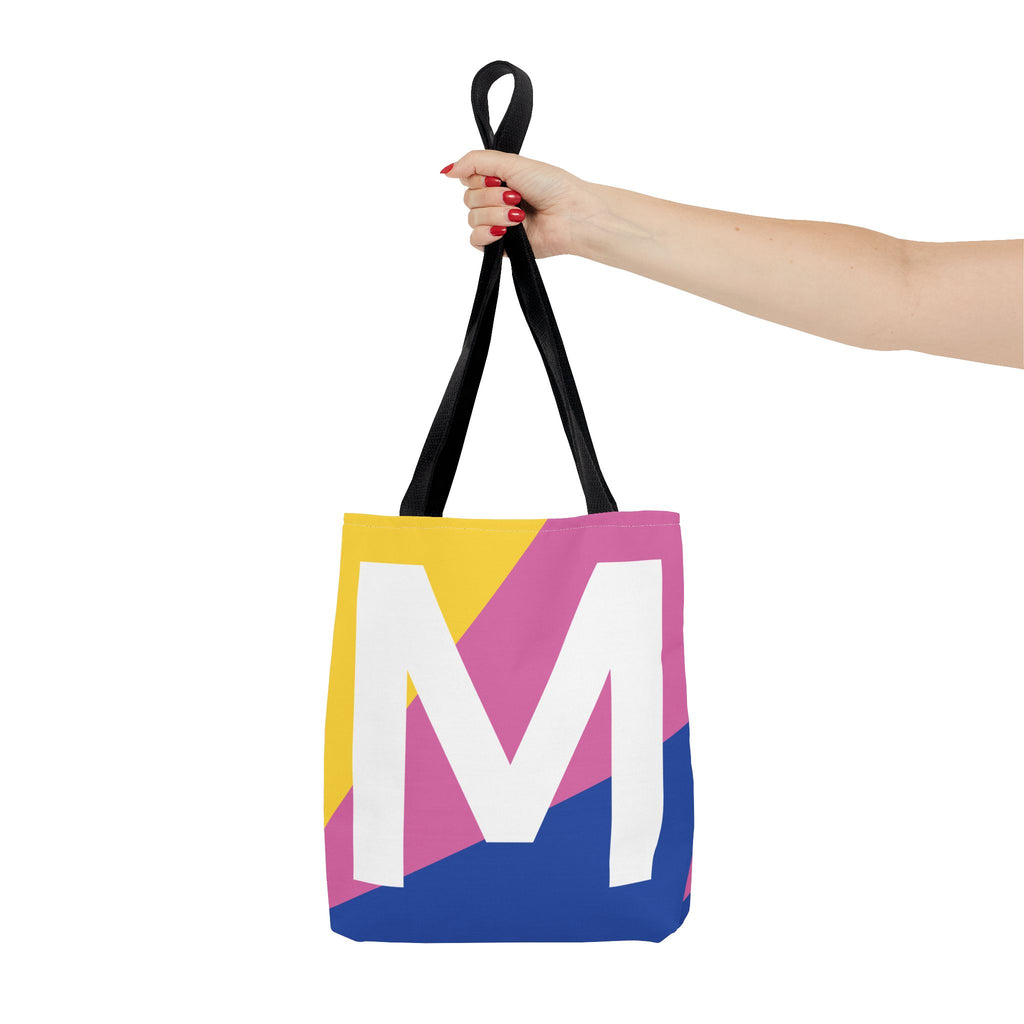 Monogram 'M' Colorblock Tote Bag — Personalized Initial M Shoulder Tote