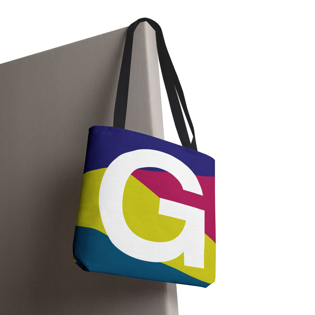 Monogram 'G' Colorblock Tote Bag — Personalized Initial G Shoulder Tote