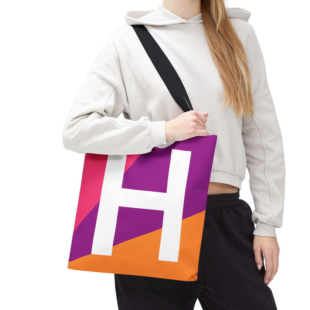 Monogram 'H' Colorblock Tote Bag — Personalized Initial H Shoulder Tote
