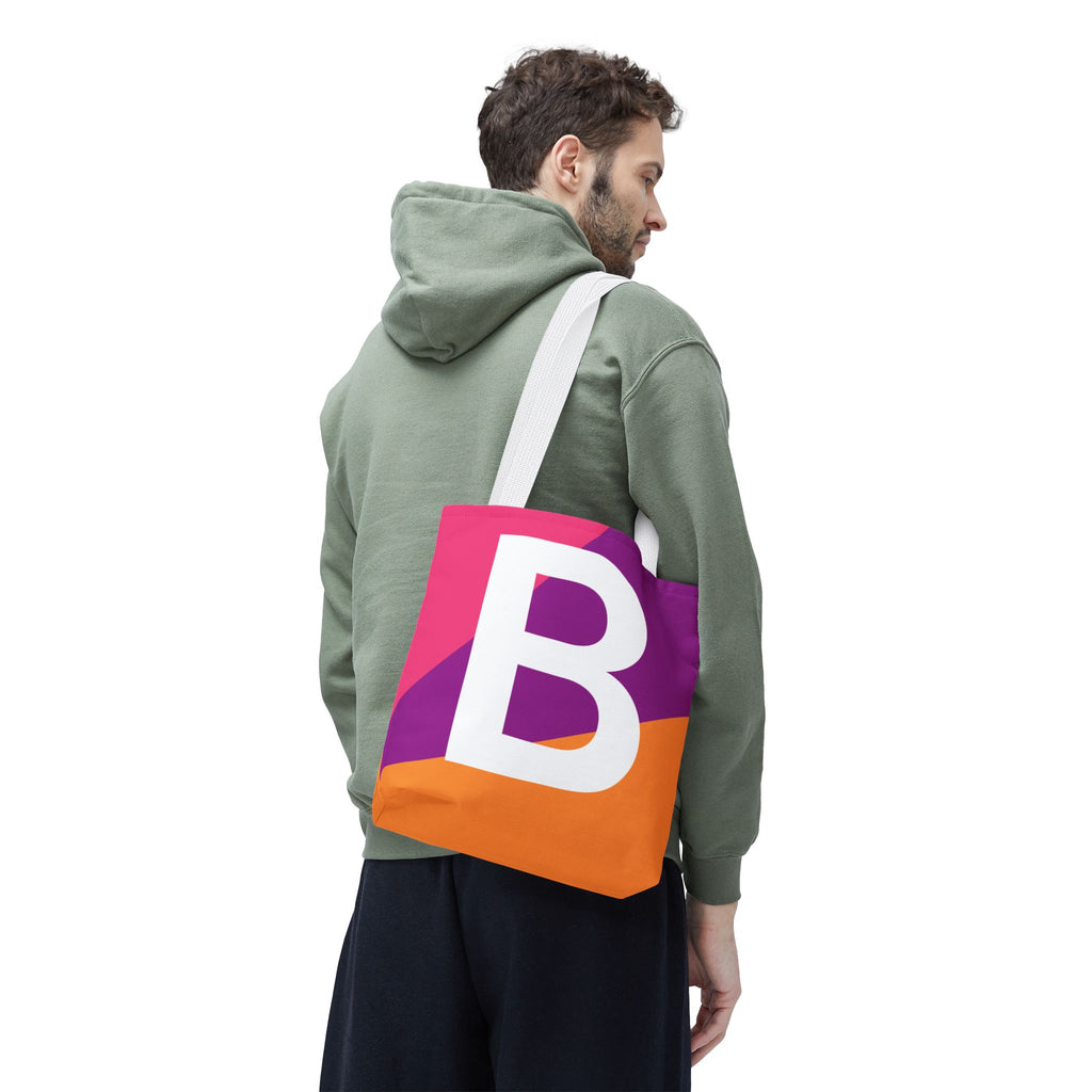 Monogram 'B' Colorblock Tote Bag — Personalized Initial B Shoulder Tote