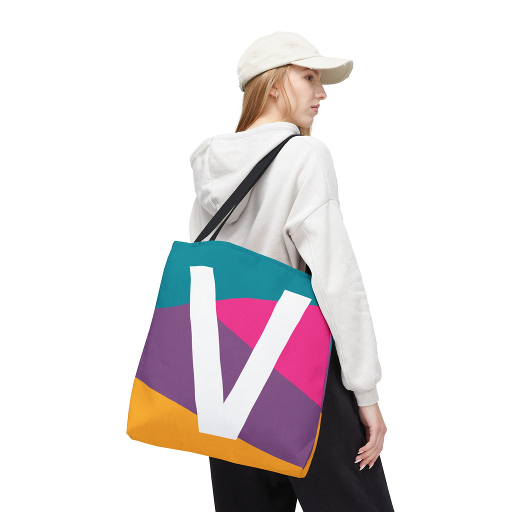 Monogram 'V' Colorblock Tote Bag — Personalized Initial V Shoulder Tote