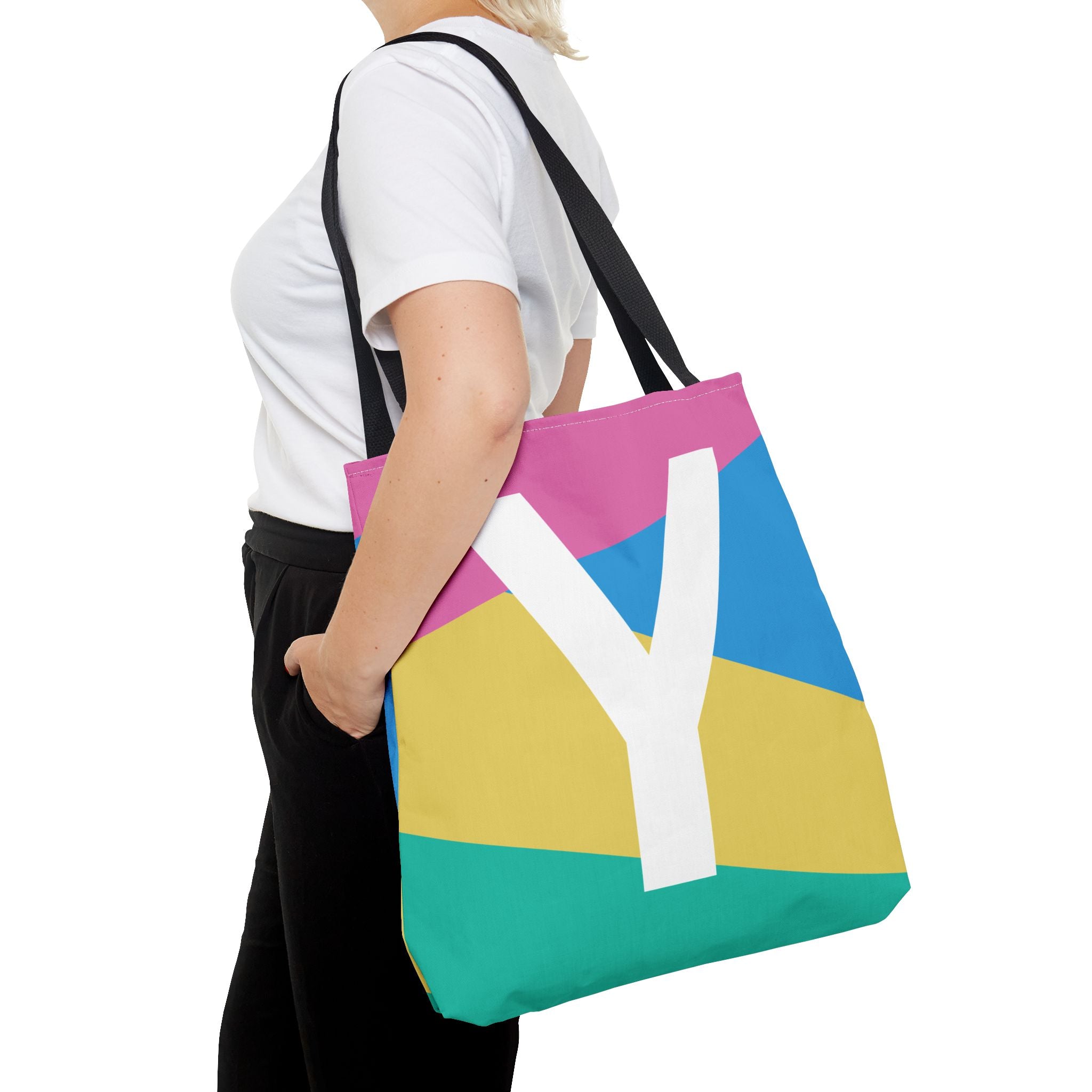 Monogram 'Y' Colorblock Tote Bag — Personalized Initial Y Shoulder Tote
