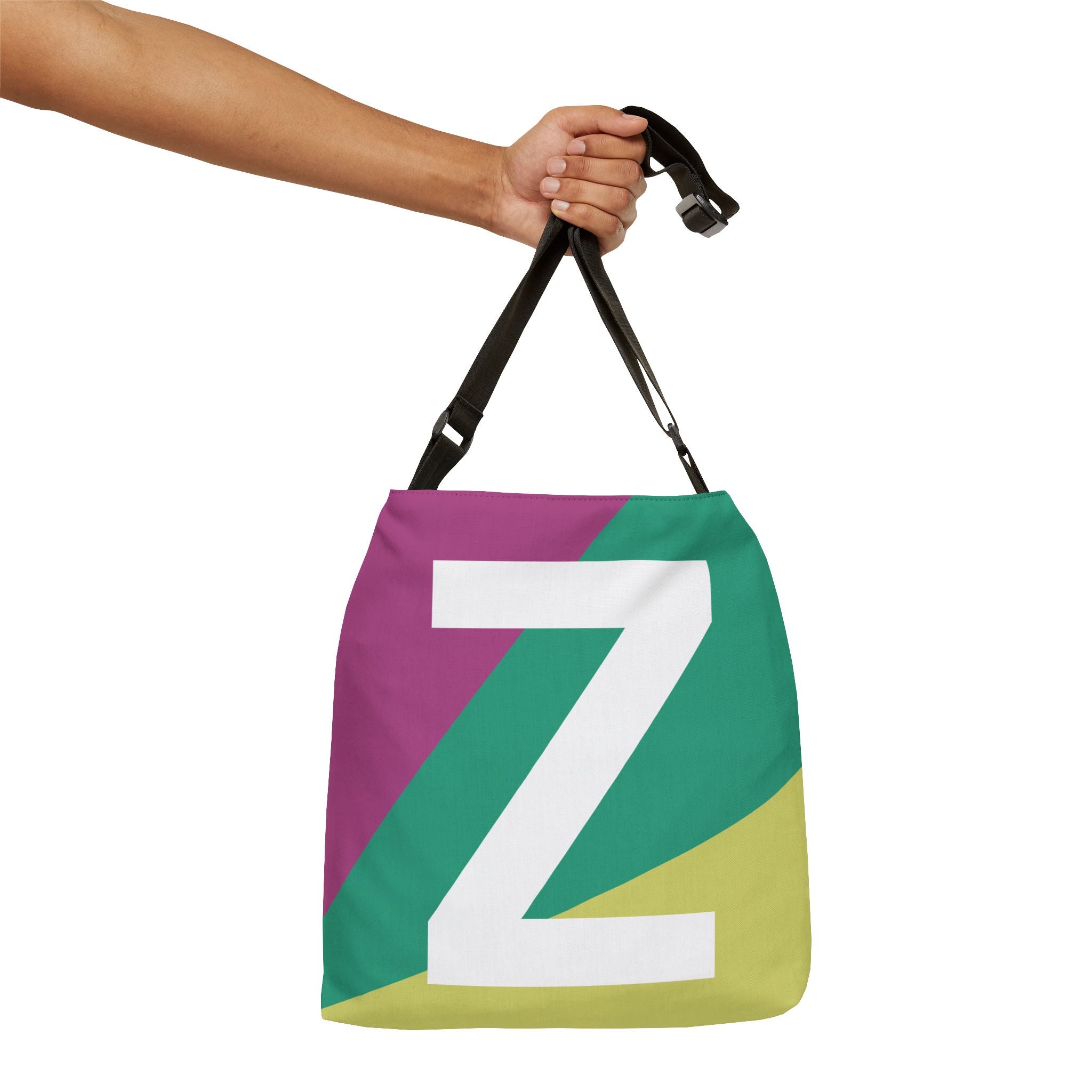 Initial Letter 'Z' Colorblock Adjustable Tote Bag — Monogram Alphabet Shoulder Bag