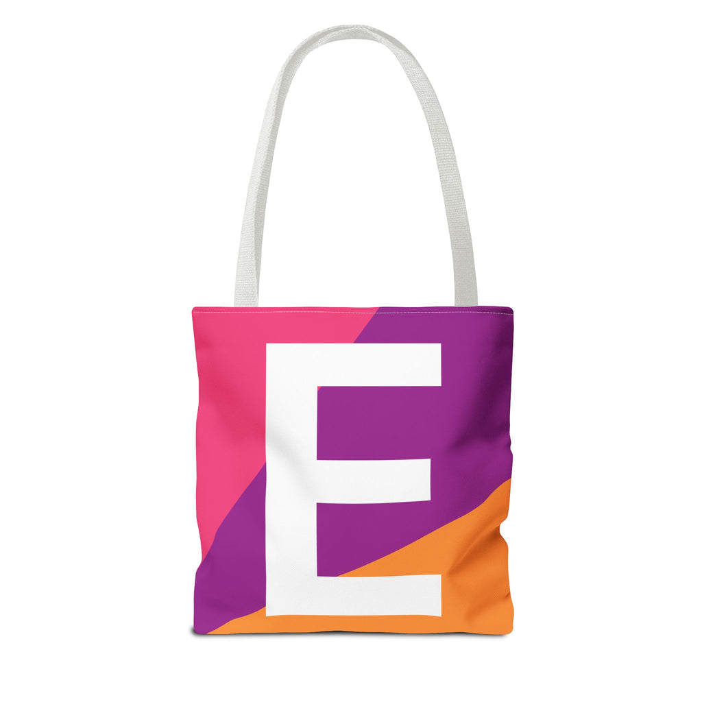 Monogram 'E' Colorblock Tote Bag — Personalized Initial E Shoulder Tote
