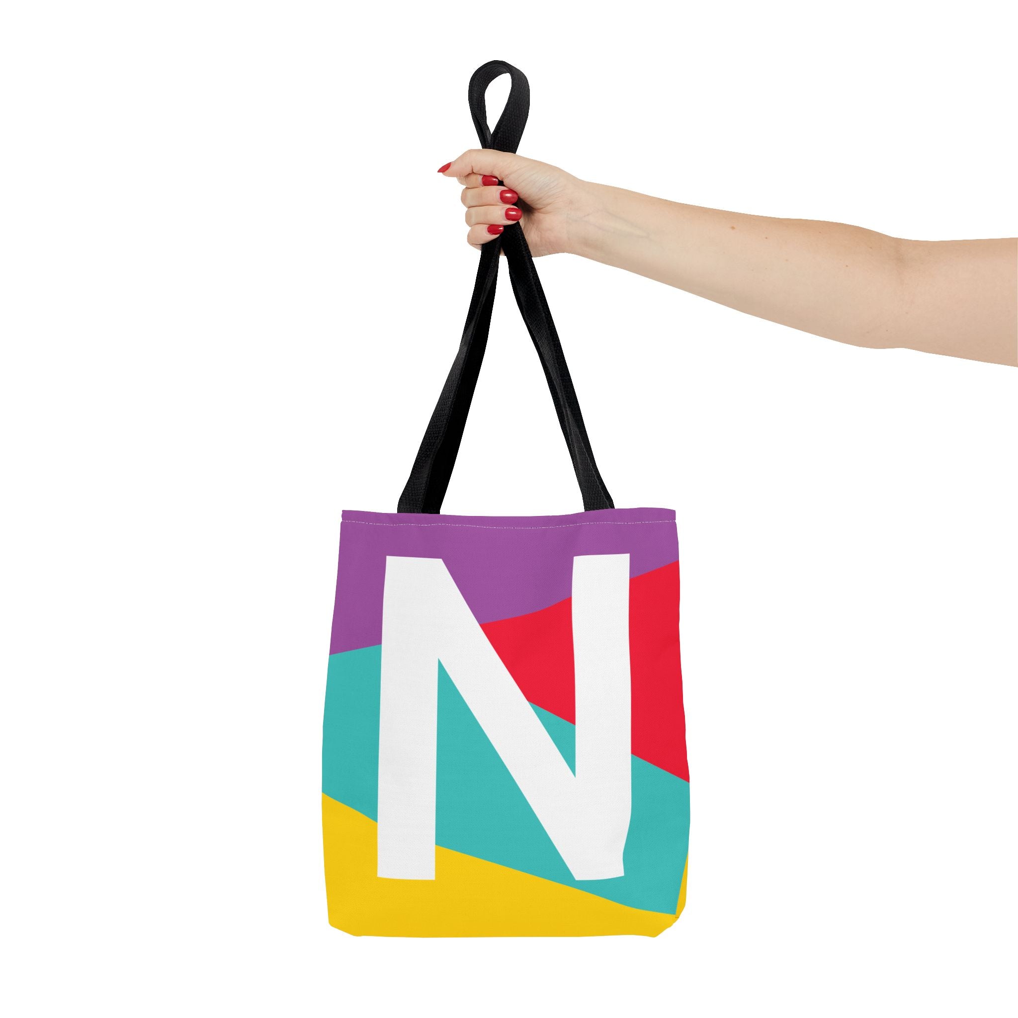 Monogram 'N' Colorblock Tote Bag — Personalized Initial N Shoulder Tote