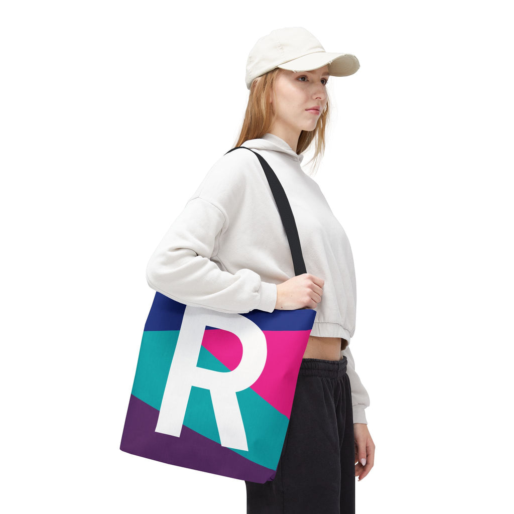 Monogram 'R' Colorblock Tote Bag — Personalized Initial R Shoulder Tote