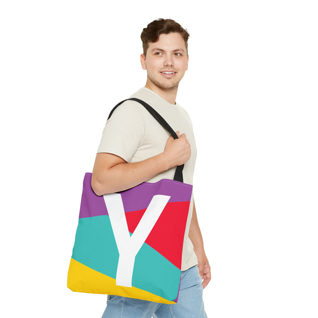 Monogram 'Y' Colorblock Tote Bag — Personalized Initial Y Shoulder Tote