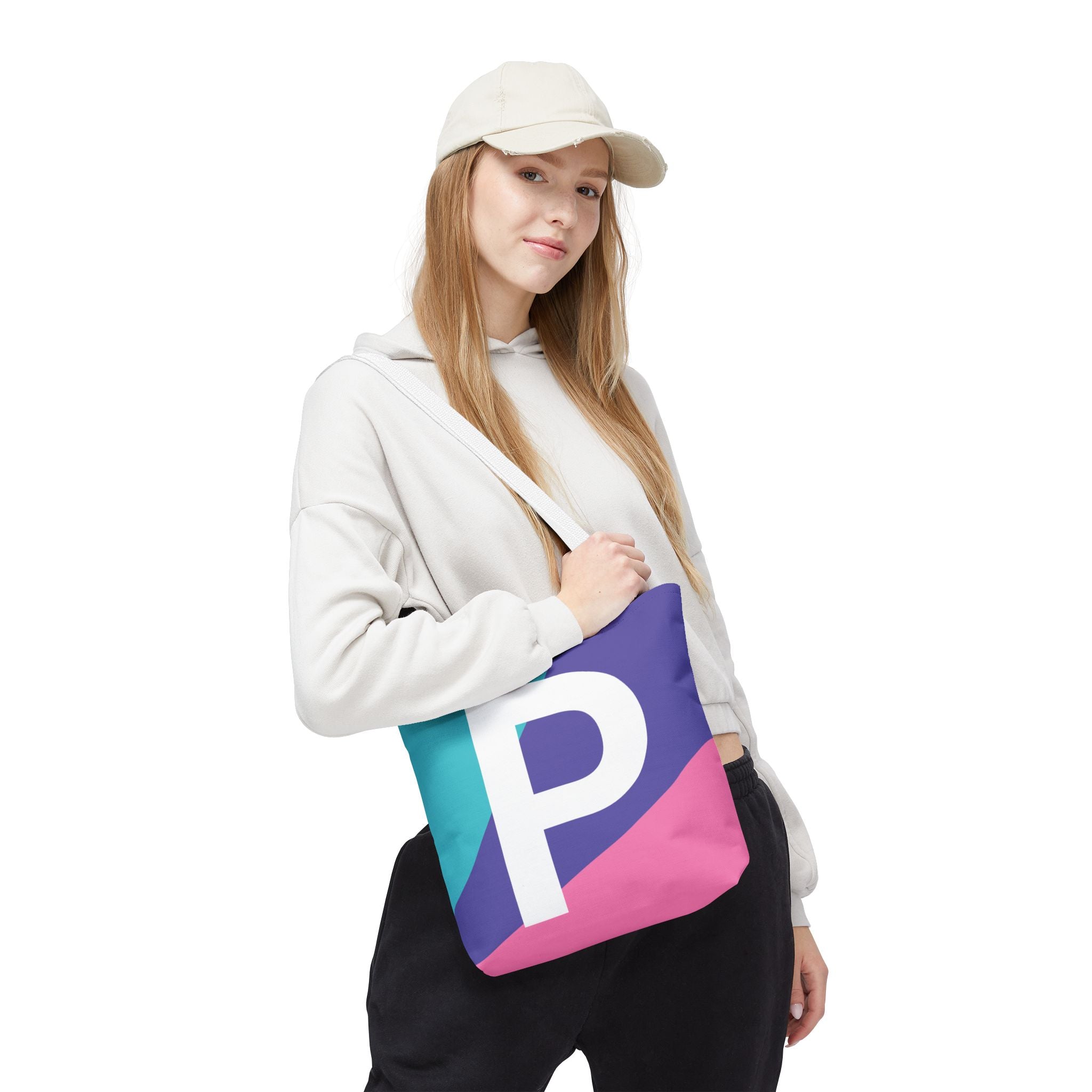 Monogram 'P' Colorblock Tote Bag — Personalized Initial P Shoulder Tote