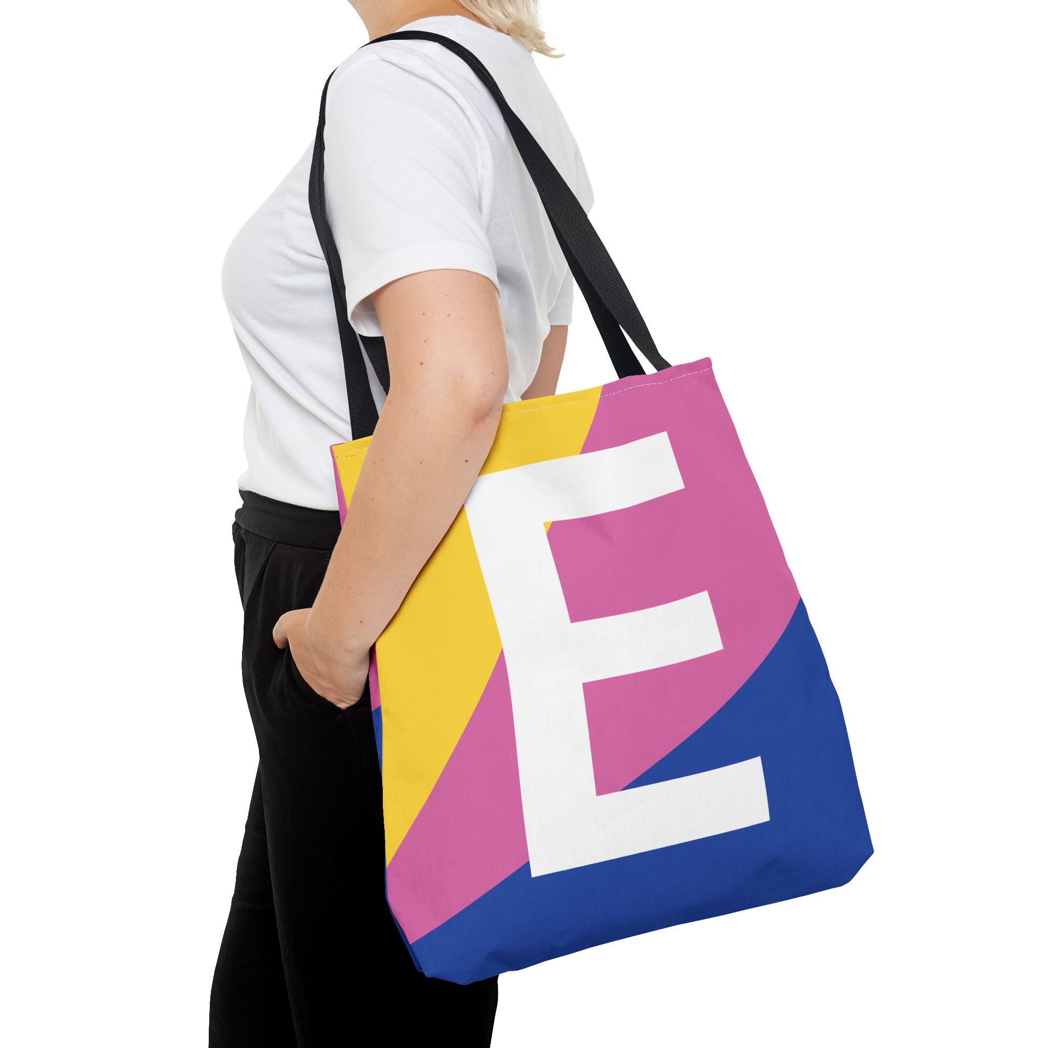 Monogram 'E' Colorblock Tote Bag — Personalized Initial E Shoulder Tote