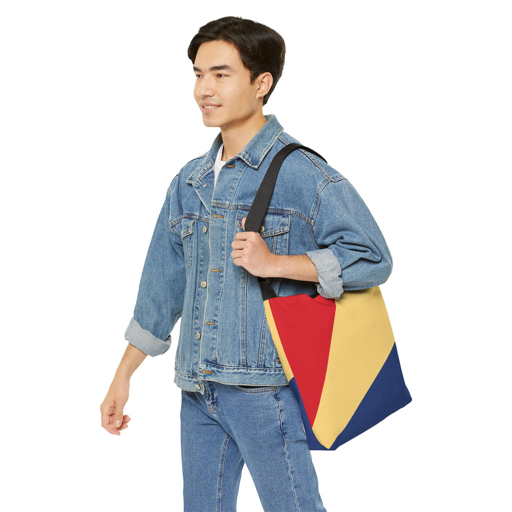 Colorblock Geometric Tote Bag — Adjustable Strap, Bright Abstract Pattern
