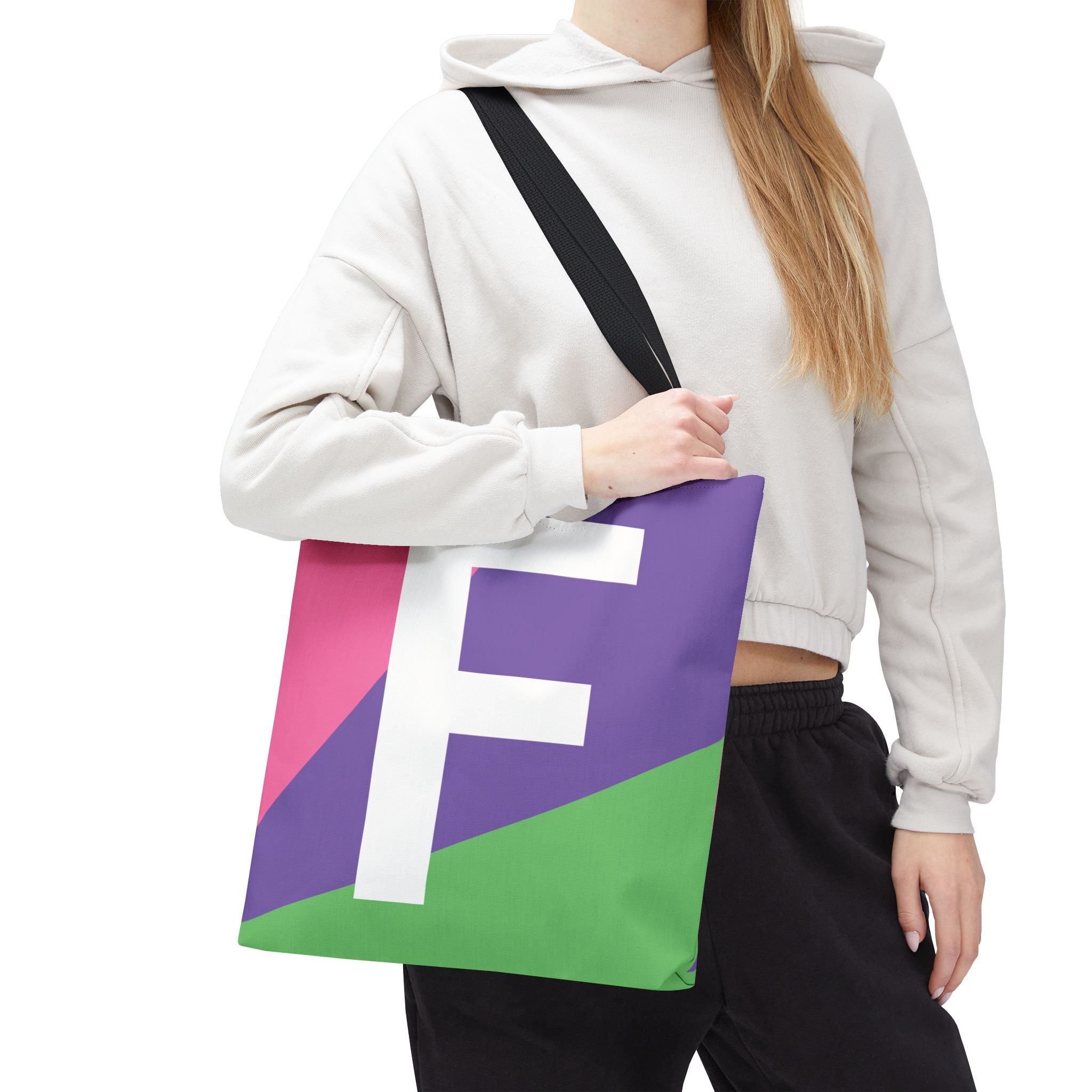 Monogram 'F' Colorblock Tote Bag — Personalized Initial F Shoulder Tote