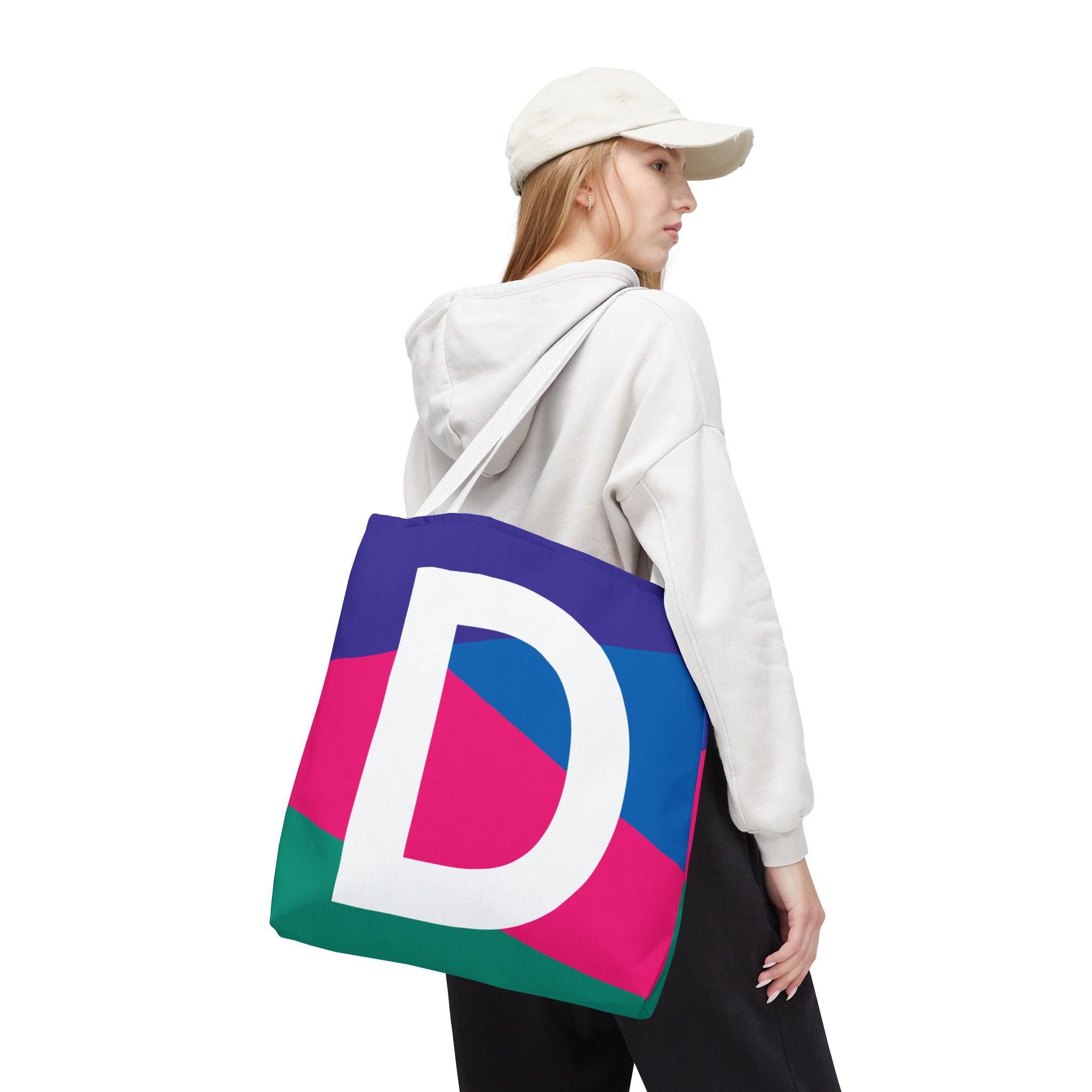 Monogram 'D' Colorblock Tote Bag — Personalized Initial D Shoulder Tote
