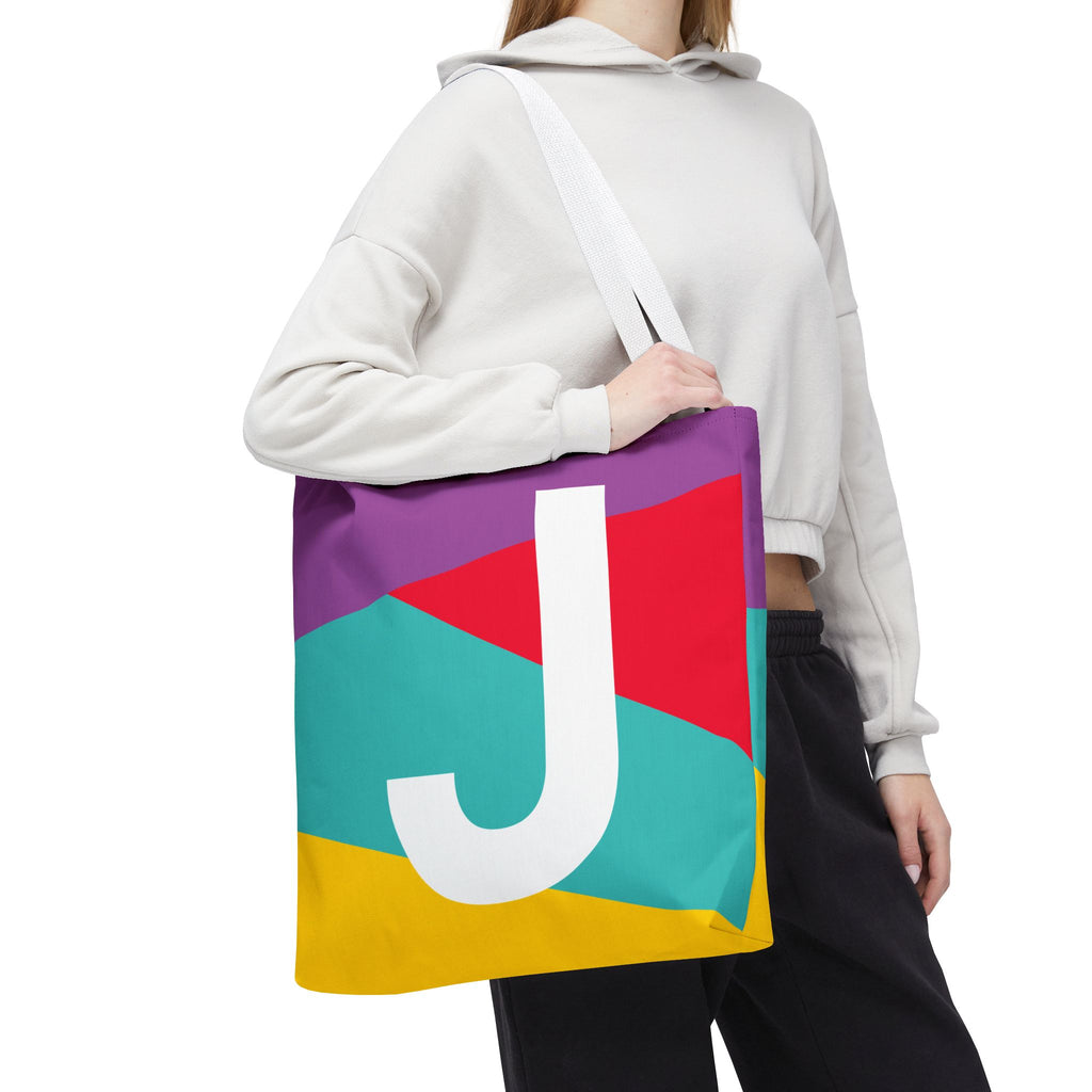 Monogram 'J' Colorblock Tote Bag — Personalized Initial J Shoulder Tote