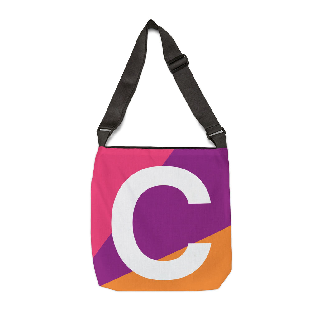 Initial Letter 'C' Colorblock Adjustable Tote Bag — Monogram Alphabet Shoulder Bag