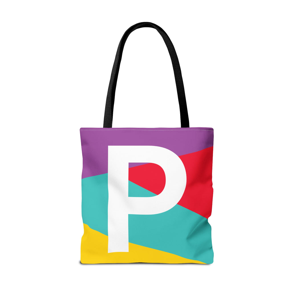 Monogram 'P' Colorblock Tote Bag — Personalized Initial P Shoulder Tote