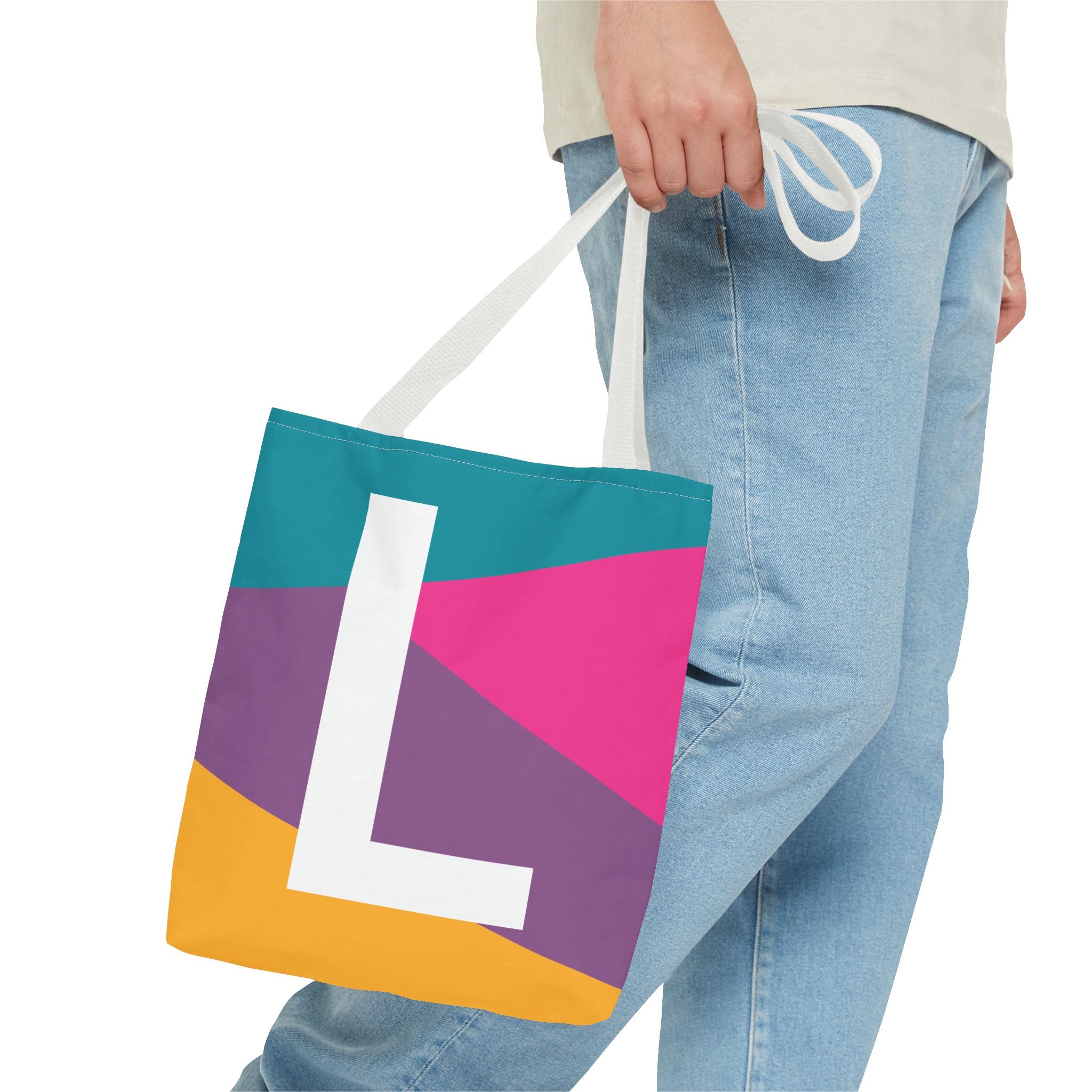 Monogram 'L' Colorblock Tote Bag — Personalized Initial L Shoulder Tote