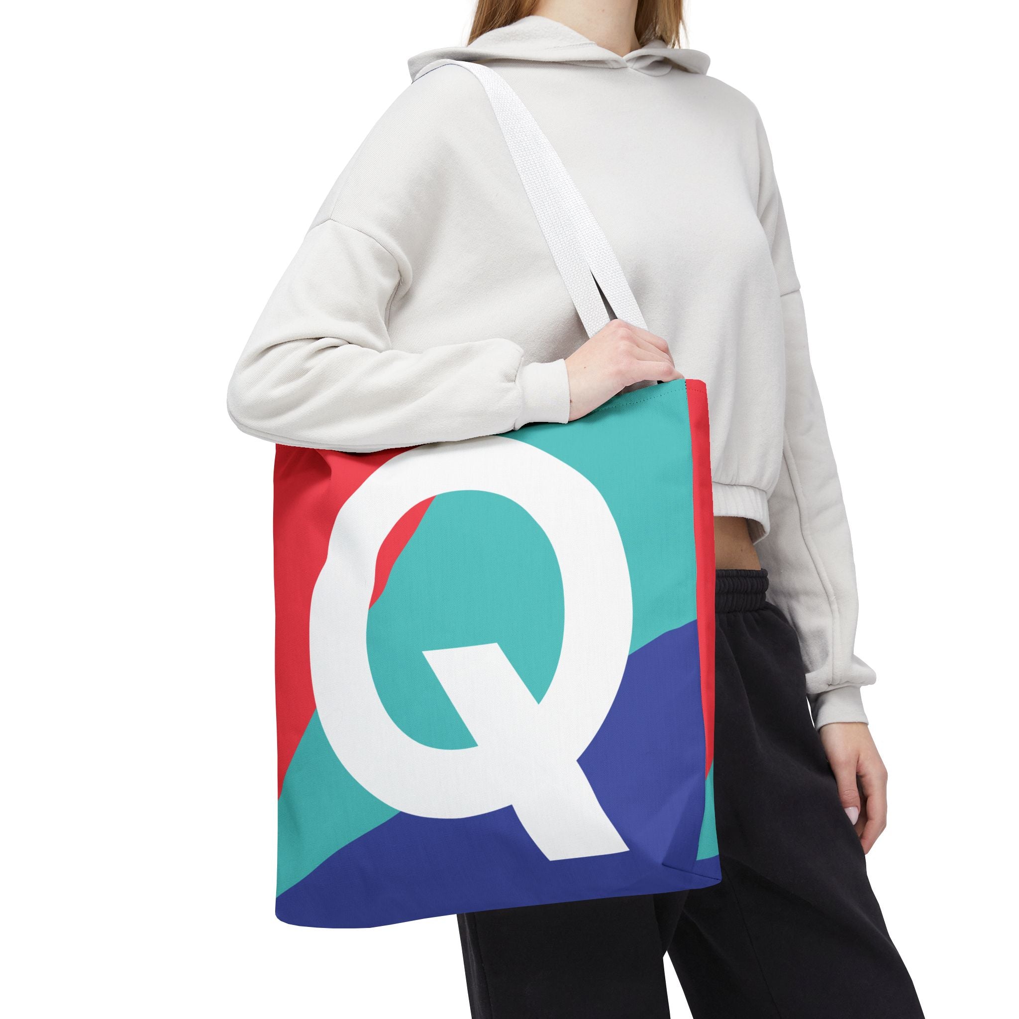 Monogram 'Q' Colorblock Tote Bag — Personalized Initial Q Shoulder Tote