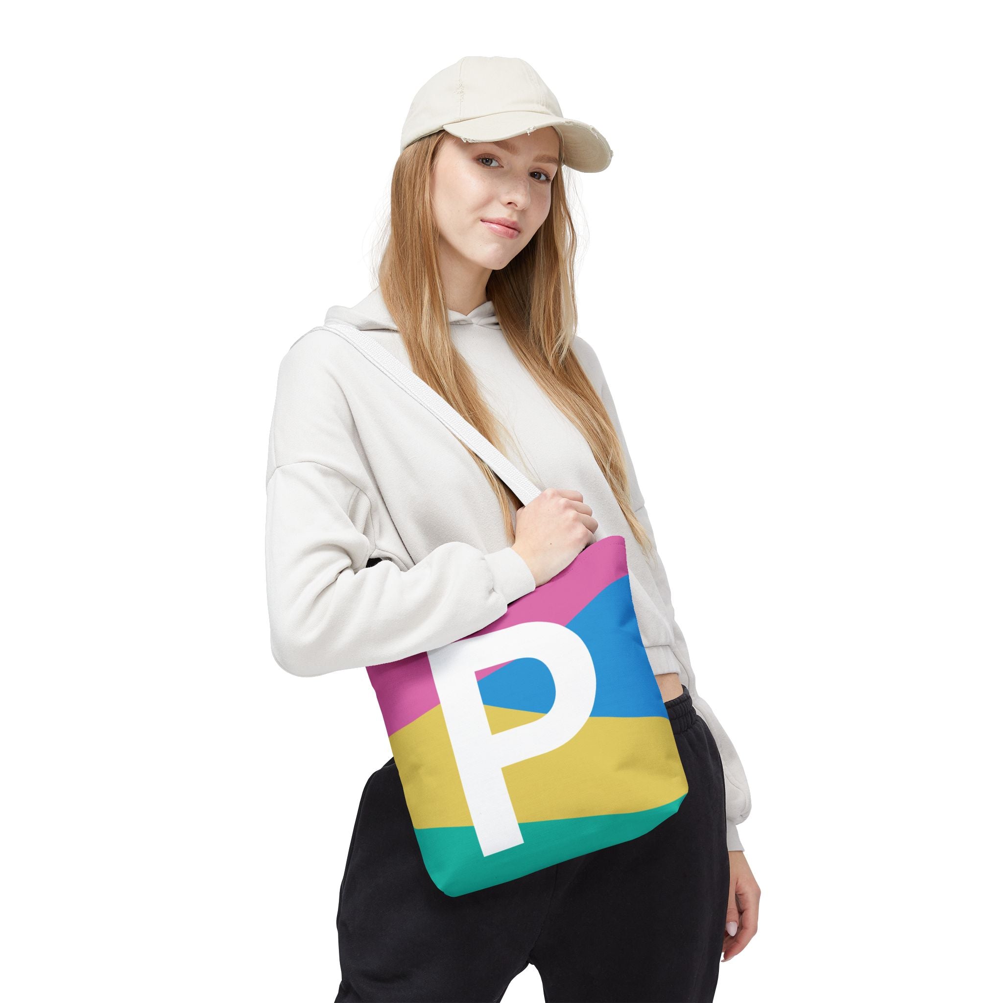 Monogram 'P' Colorblock Tote Bag — Personalized Initial P Shoulder Tote