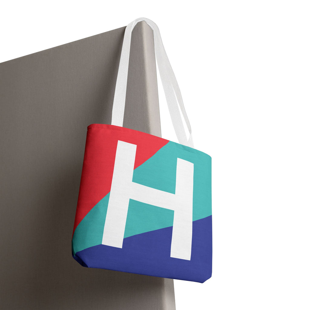 Monogram 'H' Colorblock Tote Bag — Personalized Initial H Shoulder Tote
