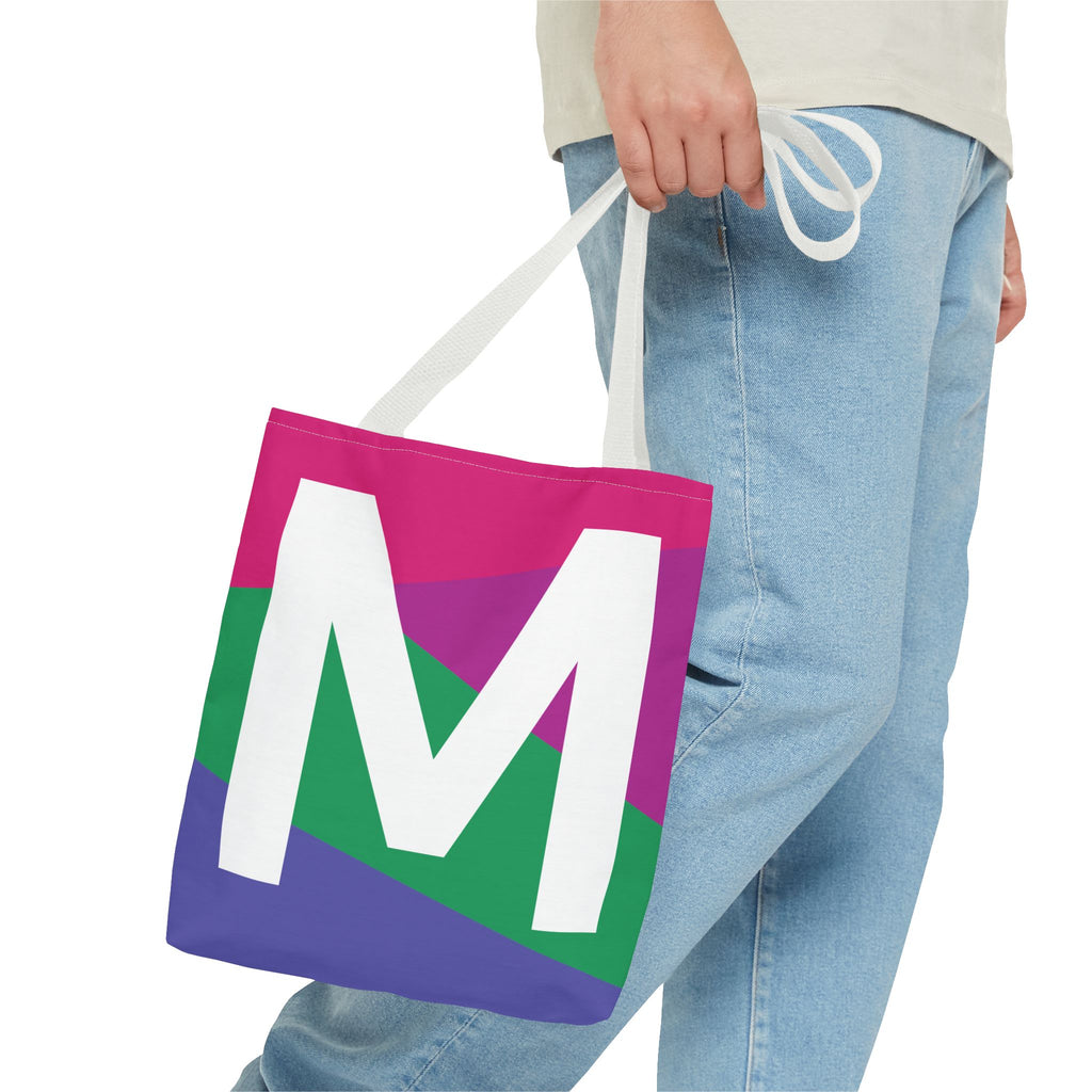 Monogram 'M' Colorblock Tote Bag — Personalized Initial M Shoulder Tote