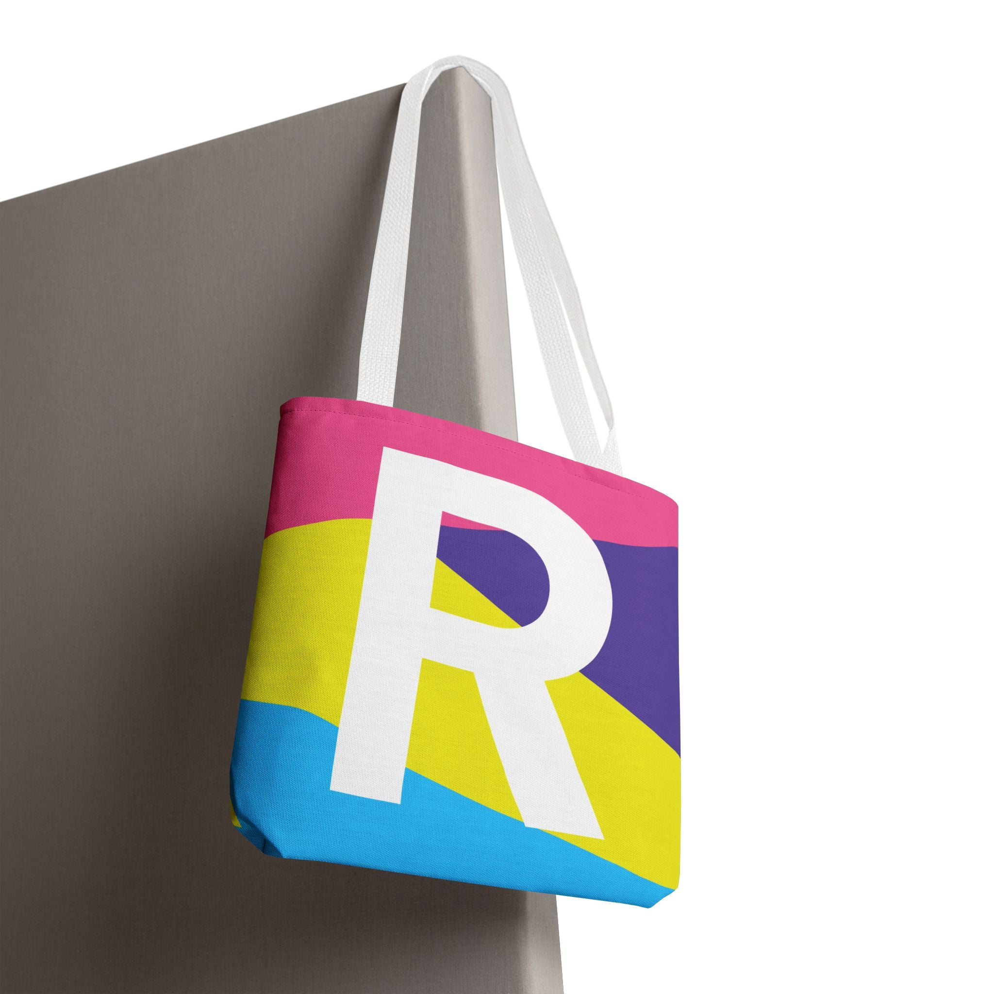 Monogram 'R' Colorblock Tote Bag — Personalized Initial R Shoulder Tote