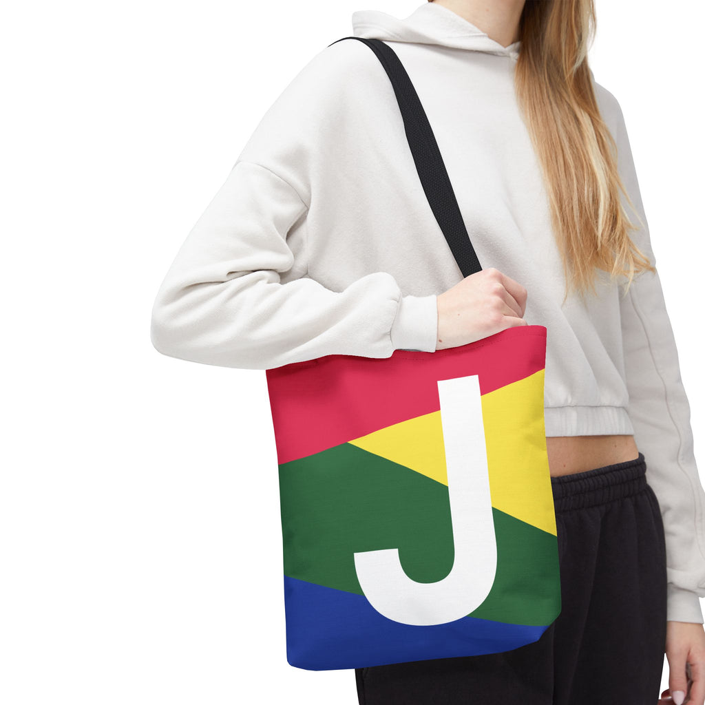 Monogram 'J' Colorblock Tote Bag — Personalized Initial J Shoulder Tote