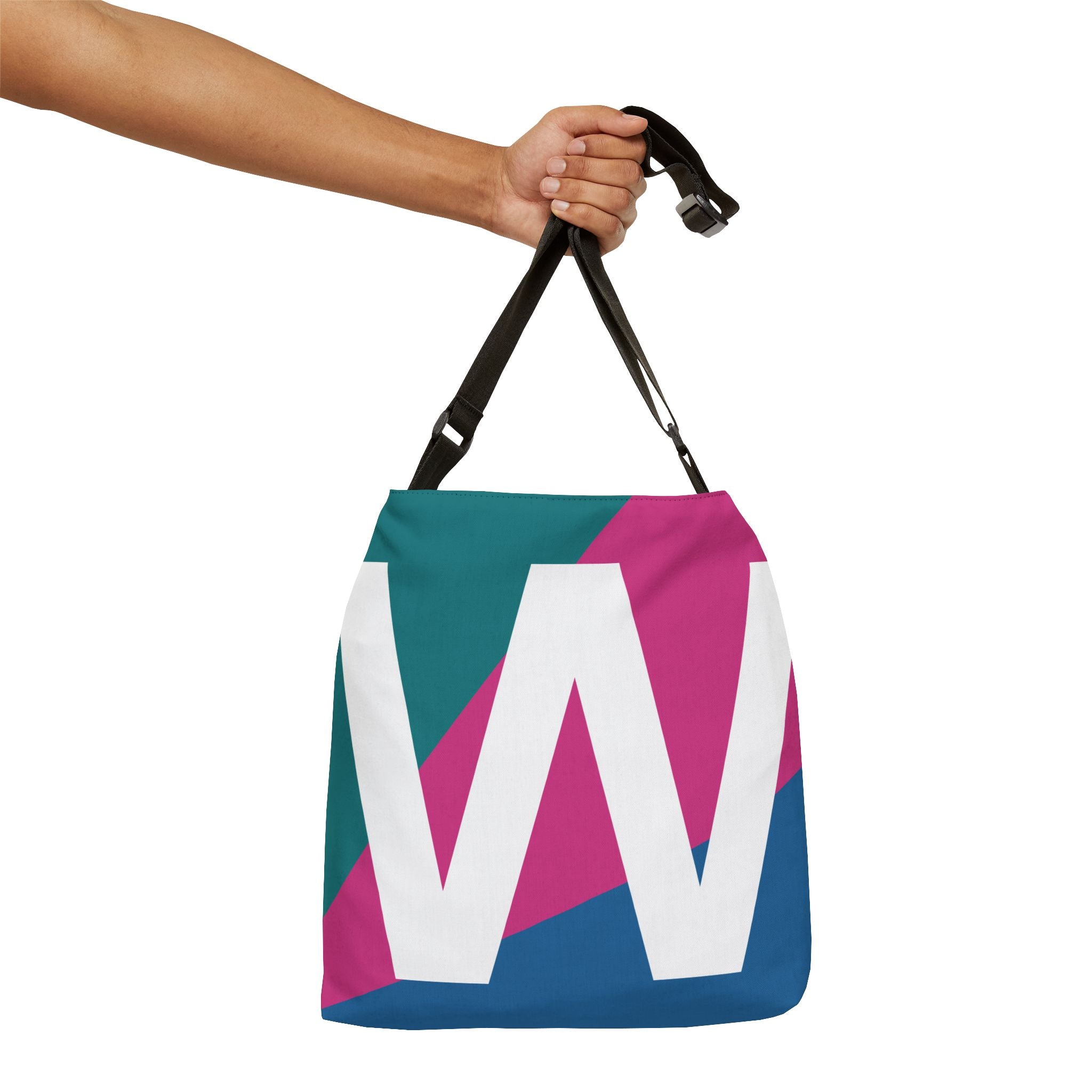 Initial Letter 'W' Colorblock Adjustable Tote Bag — Monogram Alphabet Shoulder Bag