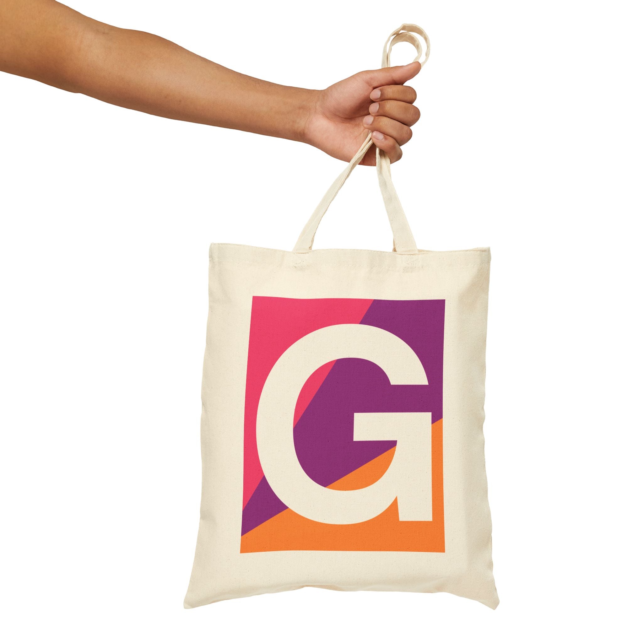 Initial G Colorblock Canvas Tote Bag — Monogram Letter G Reusable Grocery Tote