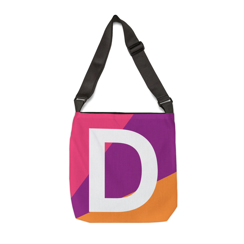 Initial Letter 'D' Colorblock Adjustable Tote Bag — Monogram Alphabet Shoulder Bag