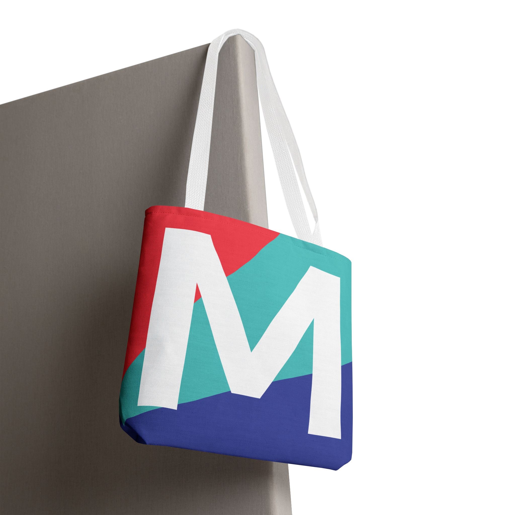 Monogram 'M' Colorblock Tote Bag — Personalized Initial M Shoulder Tote