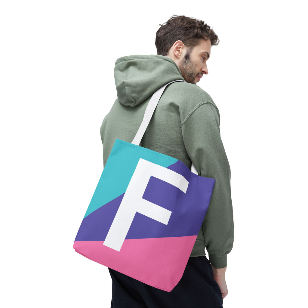 Monogram 'F' Colorblock Tote Bag — Personalized Initial F Shoulder Tote