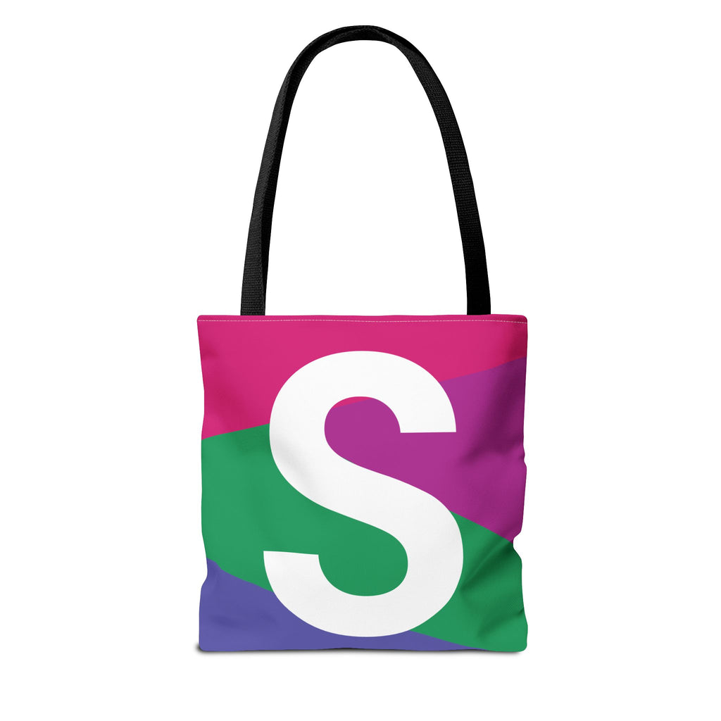 Monogram 'S' Colorblock Tote Bag — Personalized Initial S Shoulder Tote