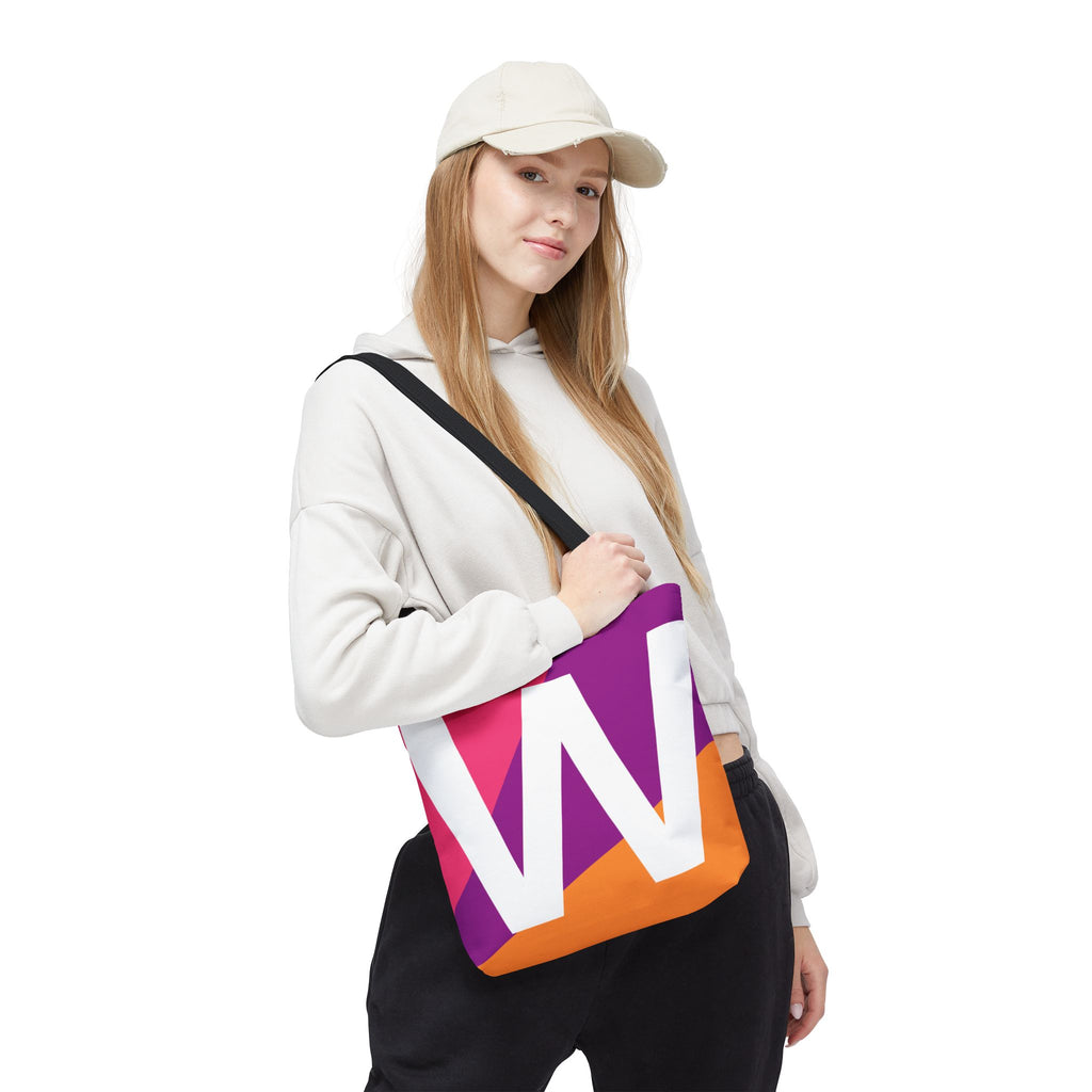Monogram 'W' Colorblock Tote Bag — Personalized Initial W Shoulder Tote