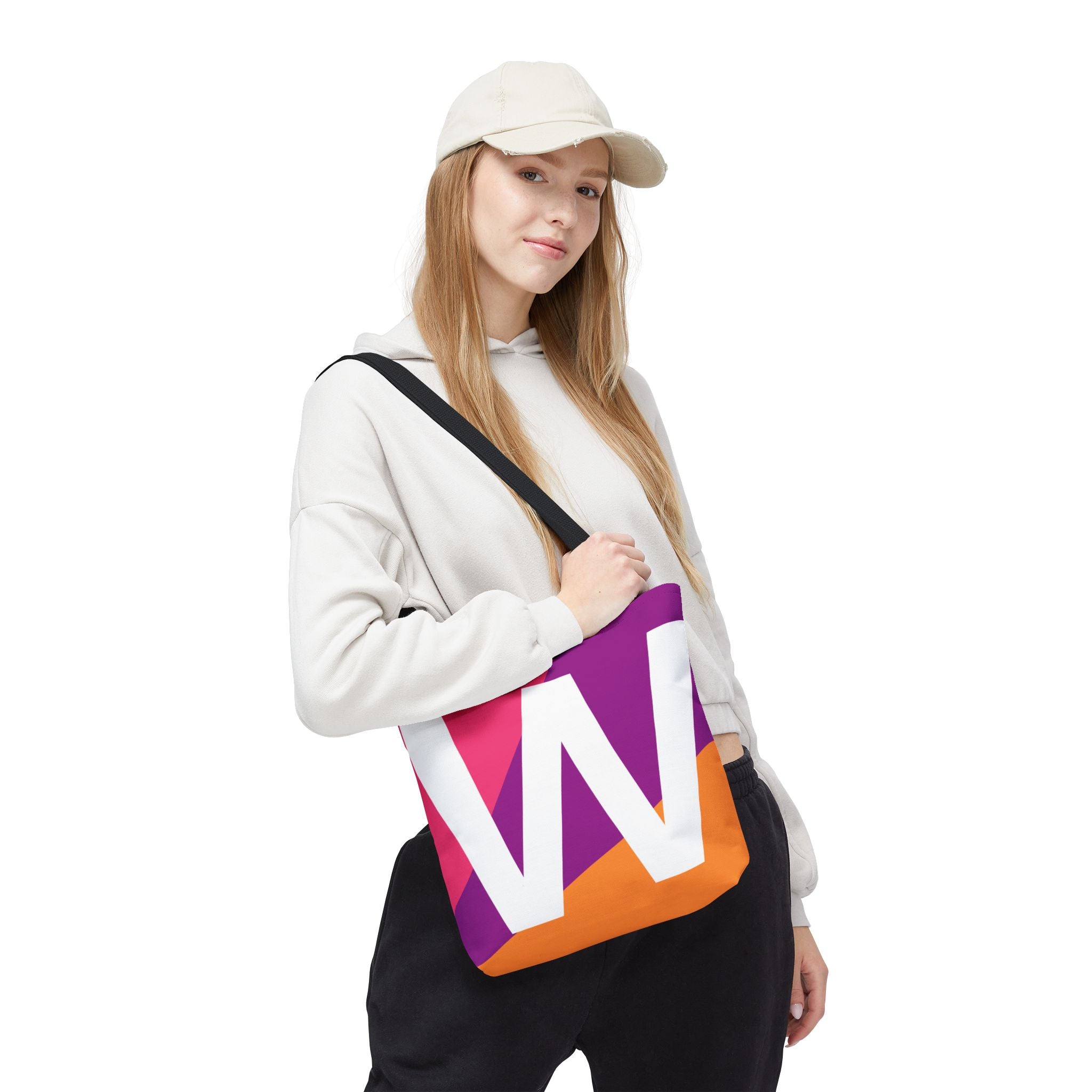 Monogram 'W' Colorblock Tote Bag — Personalized Initial W Shoulder Tote