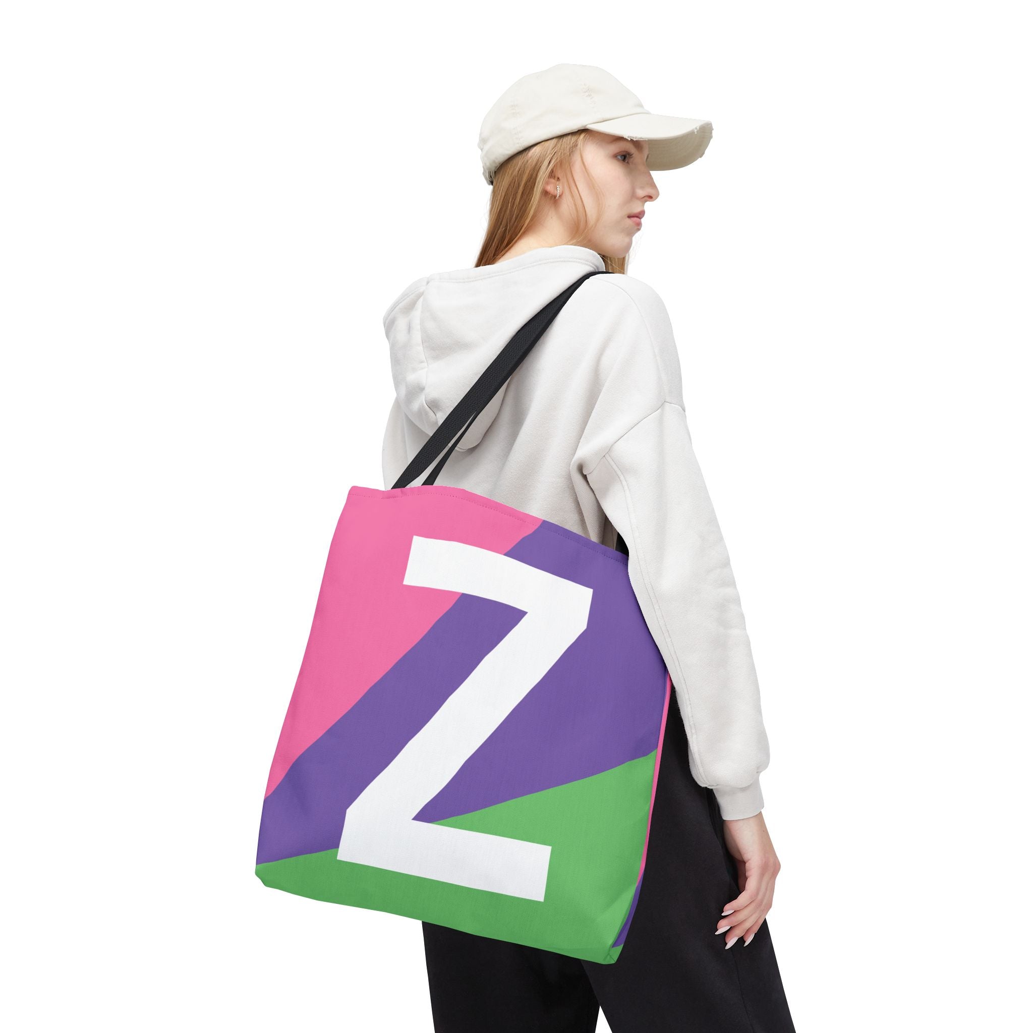 Monogram 'Z' Colorblock Tote Bag — Personalized Initial Z Shoulder Tote
