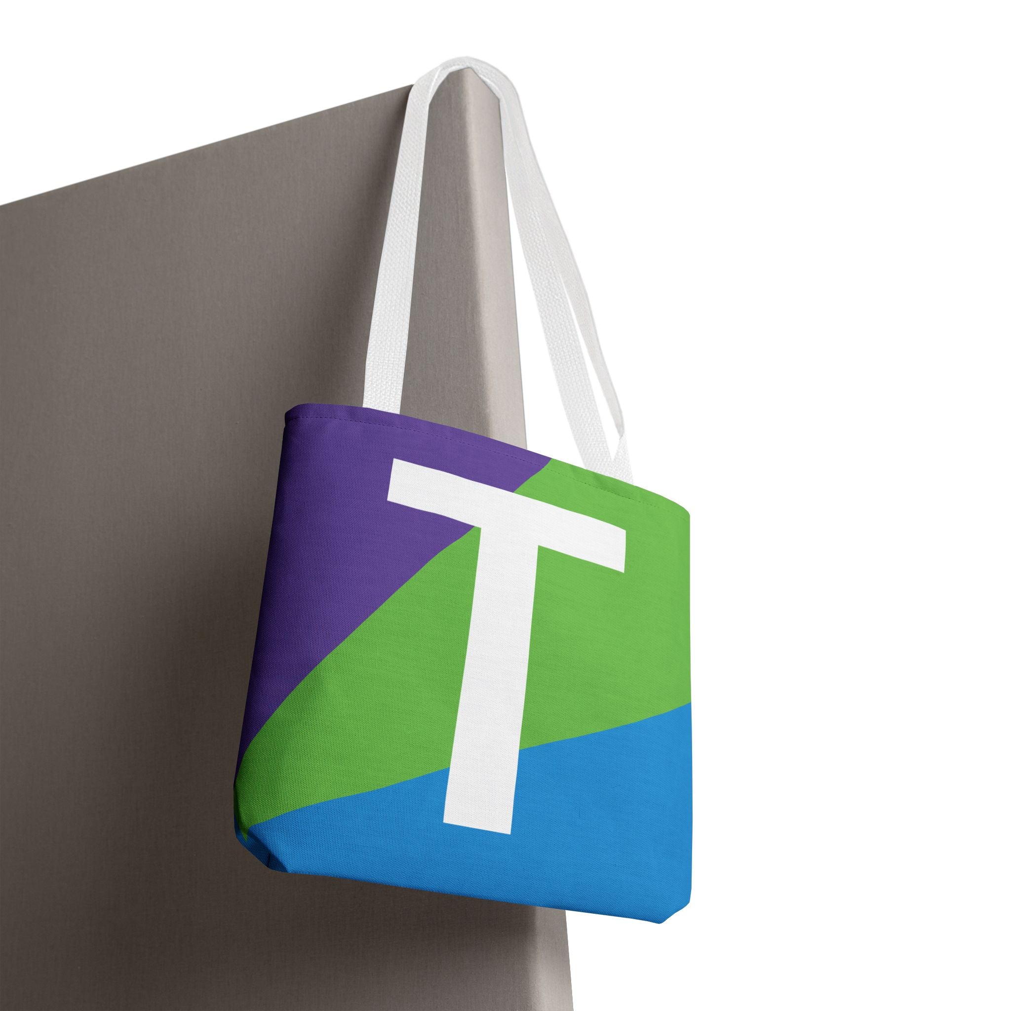 Monogram 'T' Colorblock Tote Bag — Personalized Initial T Shoulder Tote