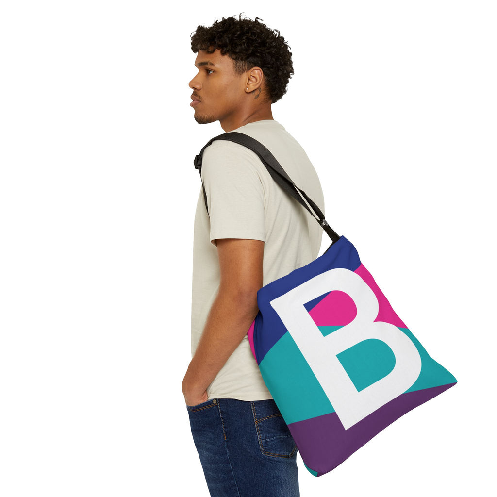 Initial Letter 'B' Colorblock Adjustable Tote Bag — Monogram Alphabet Shoulder Bag
