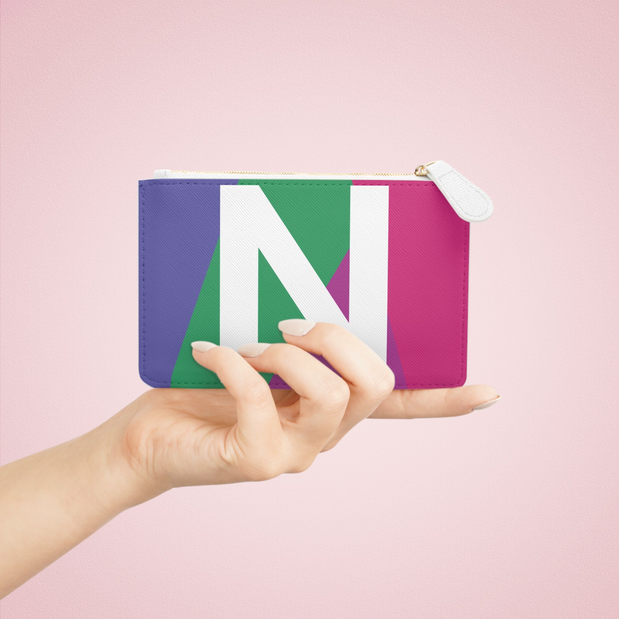 Initial N Mini Clutch — Colorblock Monogram Wristlet Wallet