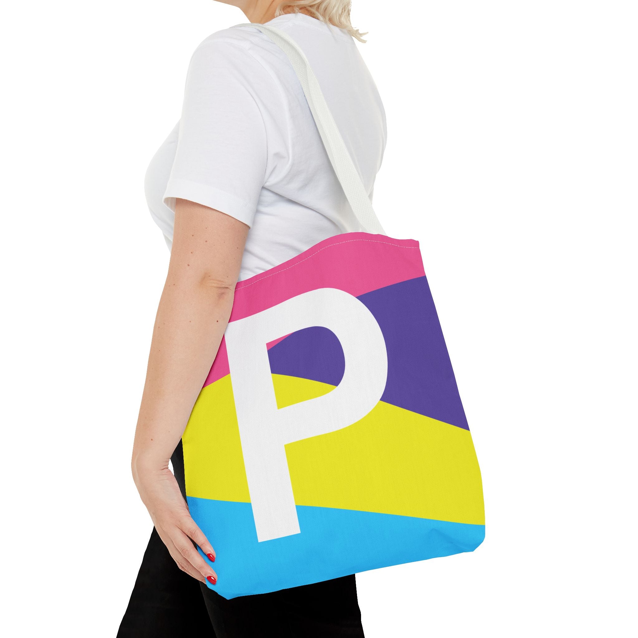 Monogram 'P' Colorblock Tote Bag — Personalized Initial P Shoulder Tote