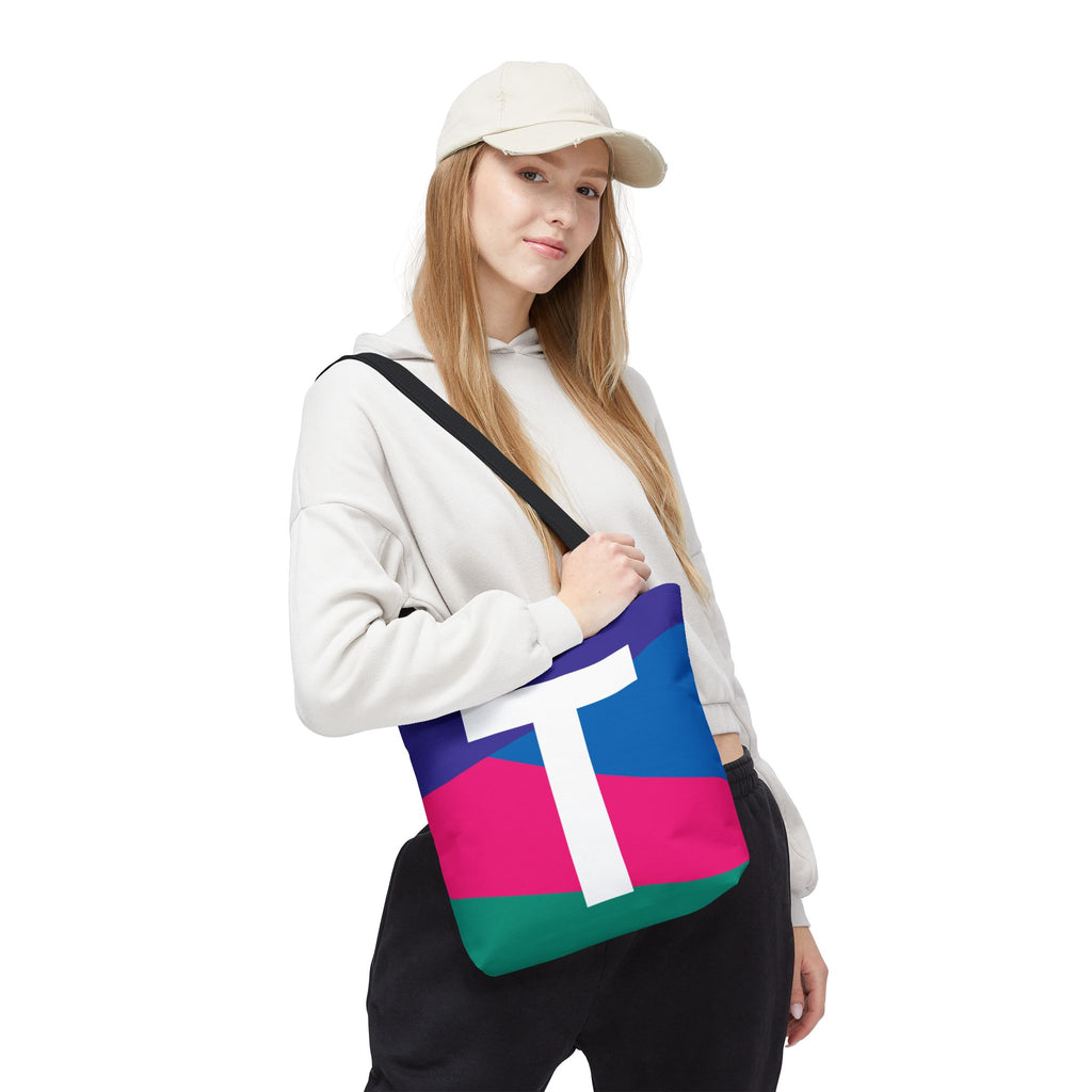 Monogram 'T' Colorblock Tote Bag — Personalized Initial T Shoulder Tote