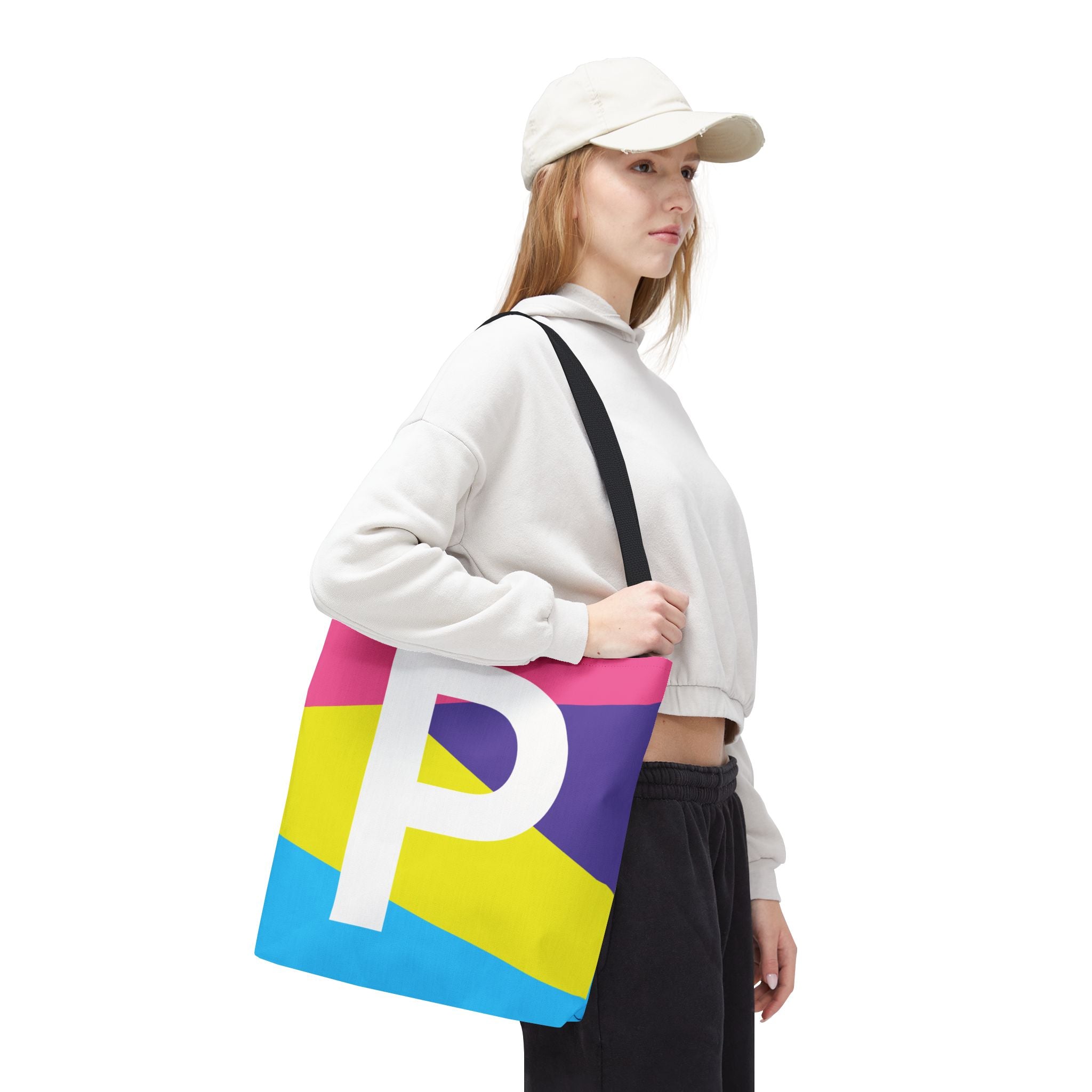 Monogram 'P' Colorblock Tote Bag — Personalized Initial P Shoulder Tote