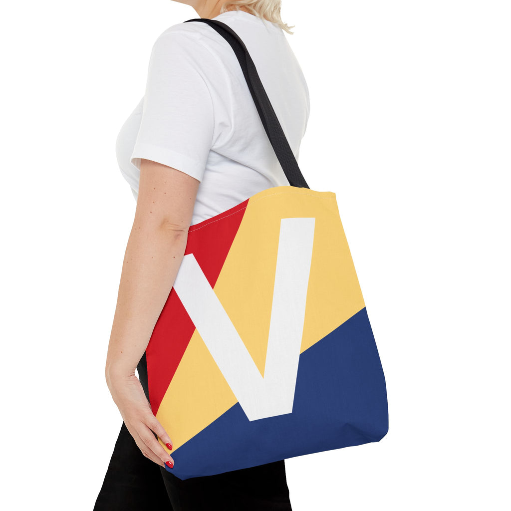 Monogram 'V' Colorblock Tote Bag — Personalized Initial V Shoulder Tote