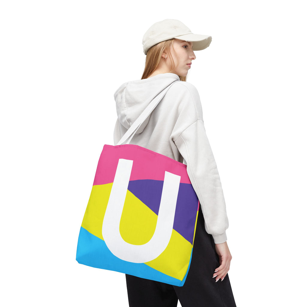 Monogram 'U' Colorblock Tote Bag — Personalized Initial U Shoulder Tote