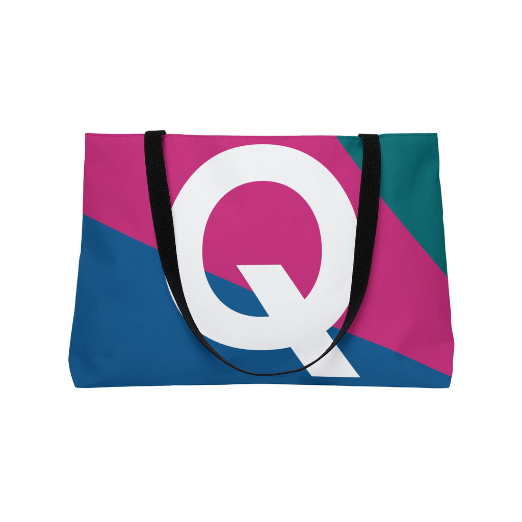 Personalized 'Q' Colorblock Tote Bag — Monogram Weekender Tote