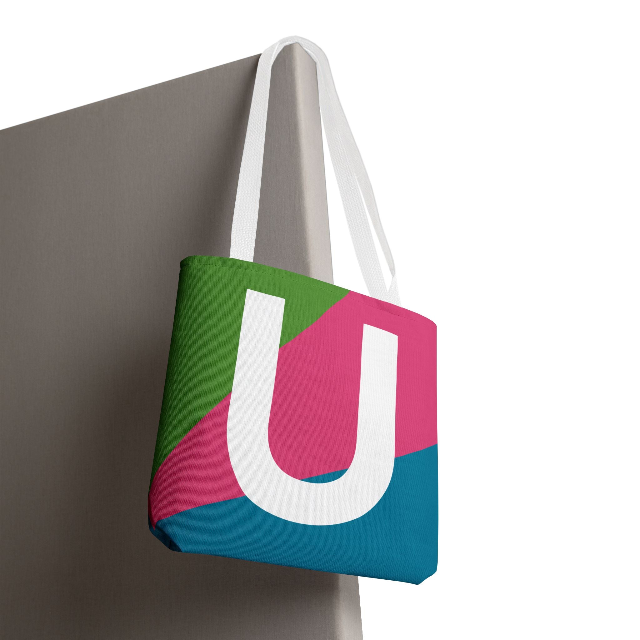 Monogram 'U' Colorblock Tote Bag — Personalized Initial U Shoulder Tote