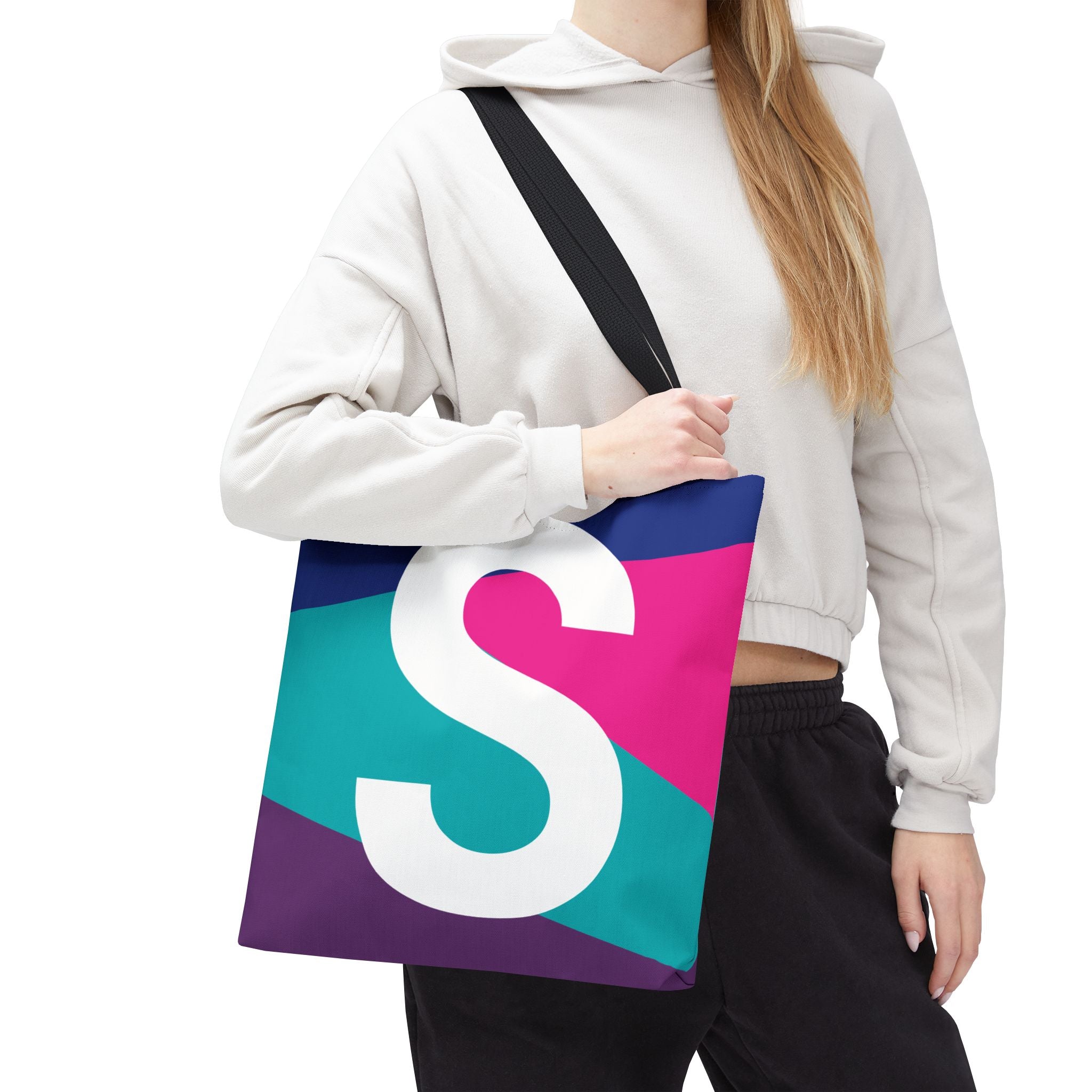 Monogram 'S' Colorblock Tote Bag — Personalized Initial S Shoulder Tote
