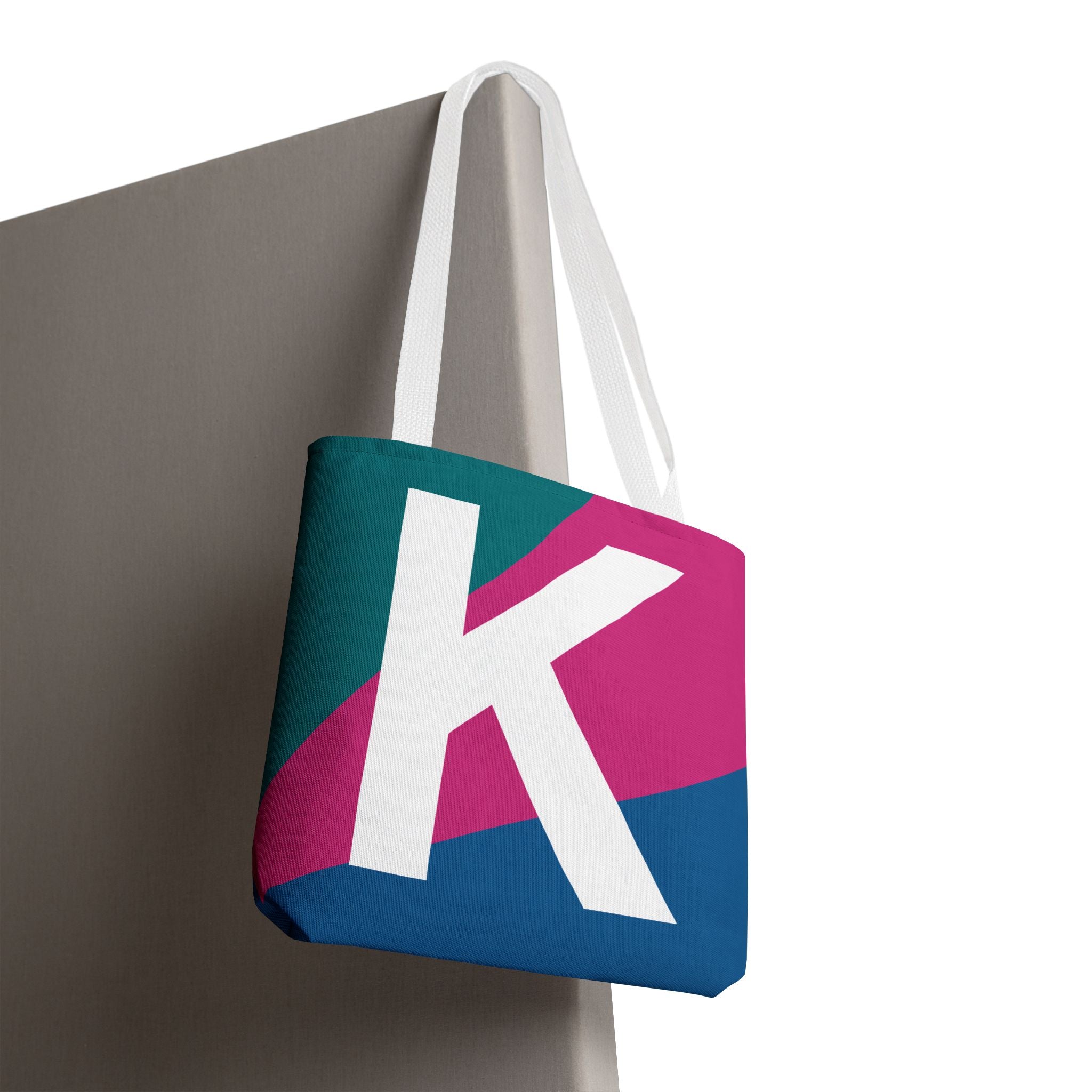 Monogram 'K' Colorblock Tote Bag — Personalized Initial K Shoulder Tote